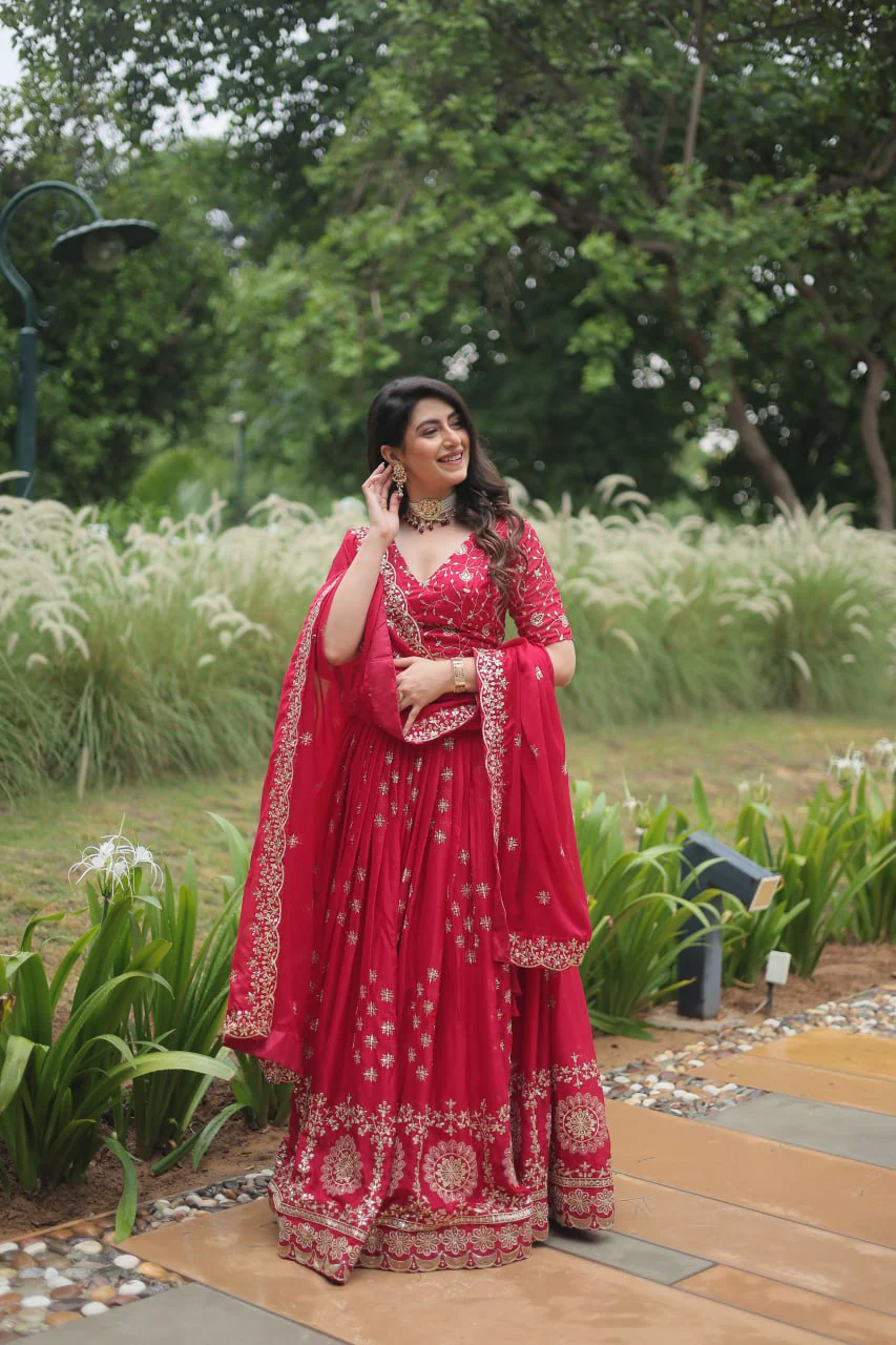 Pink Designer Sequins Embroidered Work Wedding Lehenga Choli - Image 5