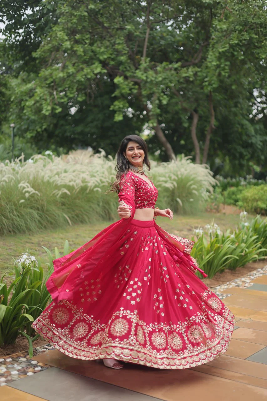 Pink Designer Sequins Embroidered Work Wedding Lehenga Choli - Image 7
