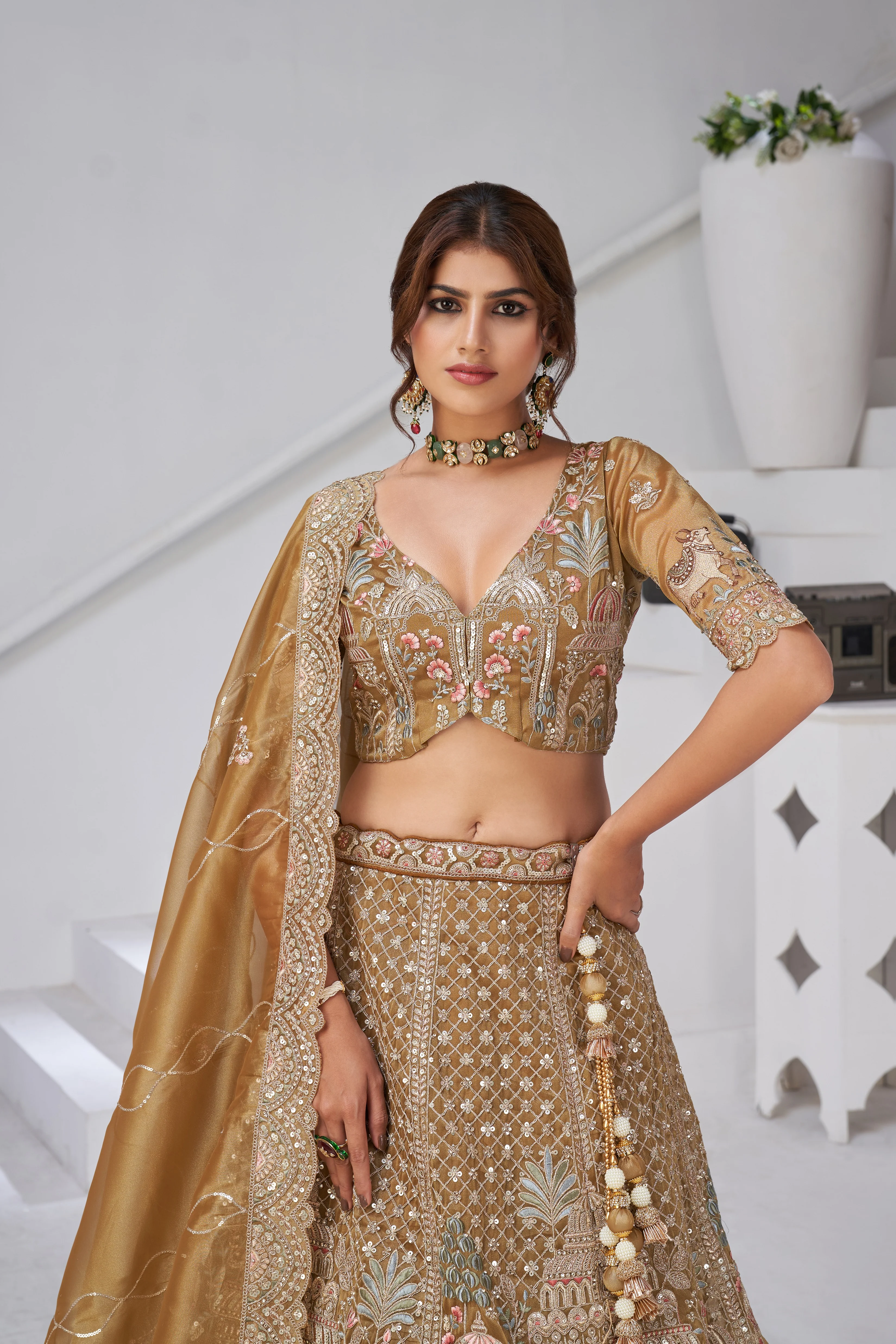 Mehendi Green Divine Grandeur Royal Raw Silk Bridal Lehenga Set - Image 3