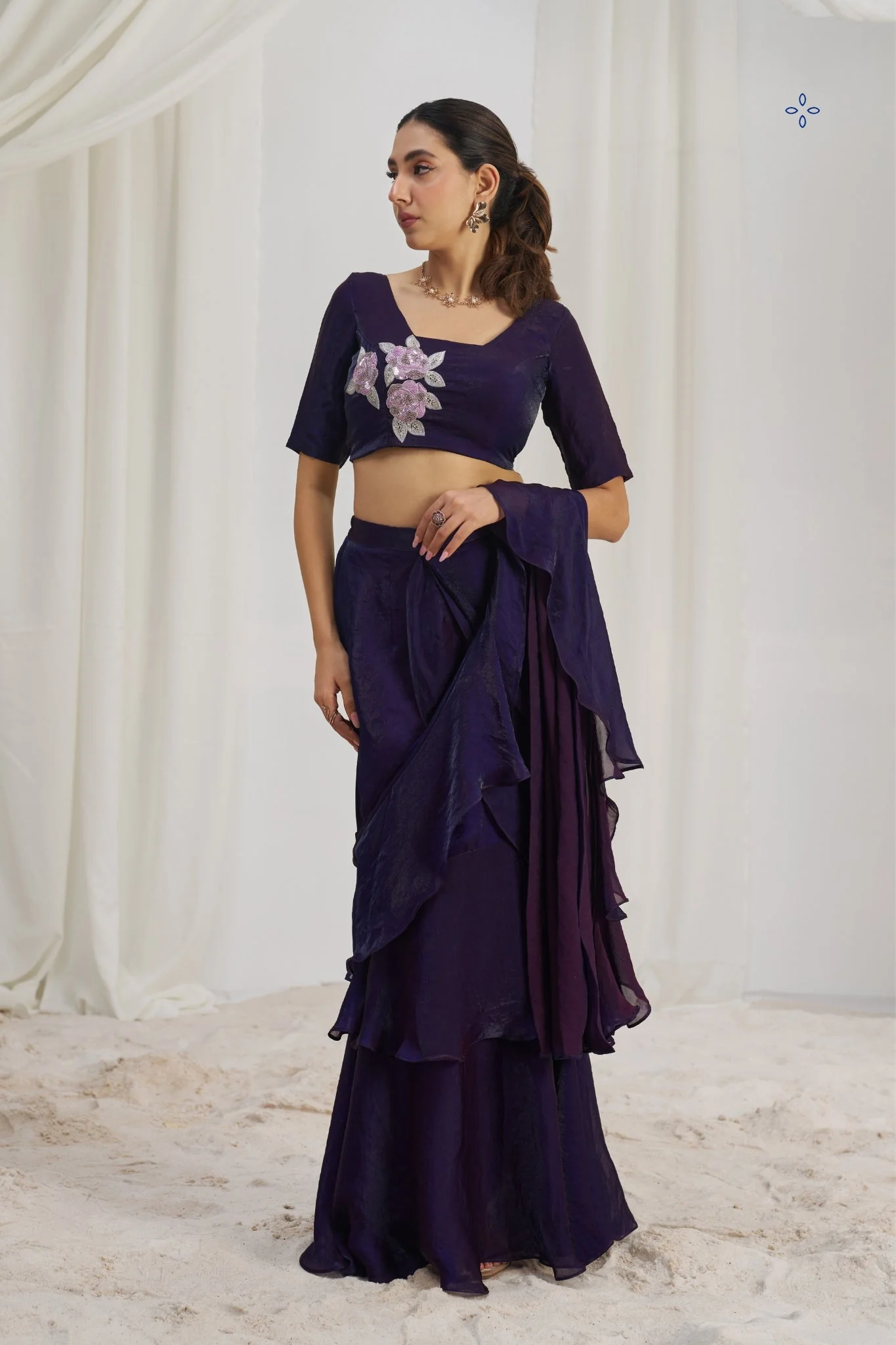 Midnight Bloom Luxury Organza Saree - Image 2