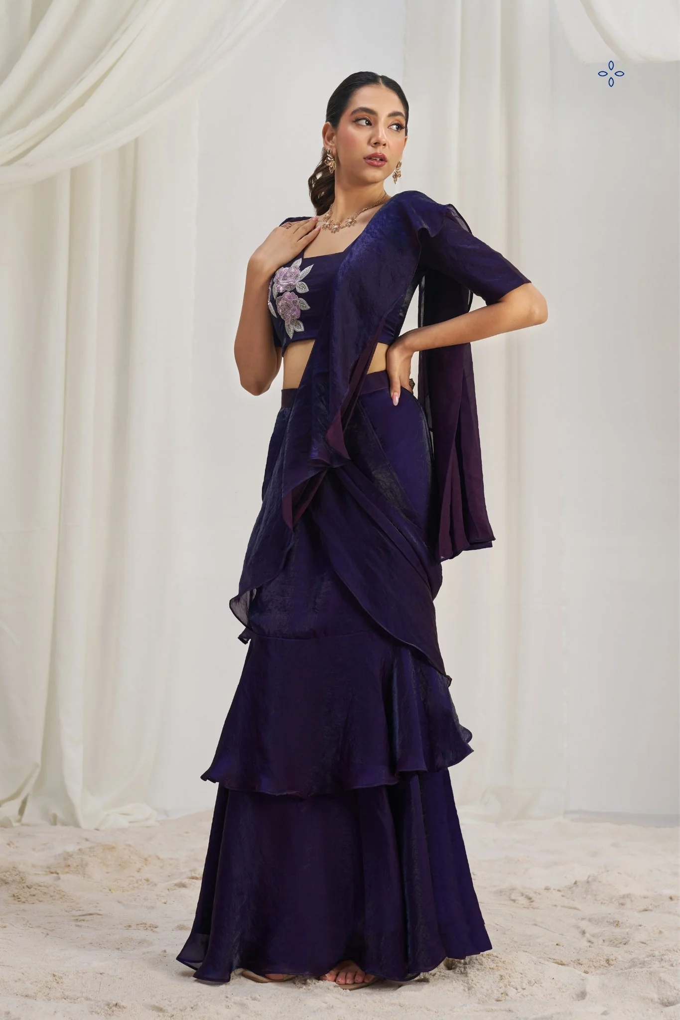 Midnight Bloom Luxury Organza Saree - Image 3
