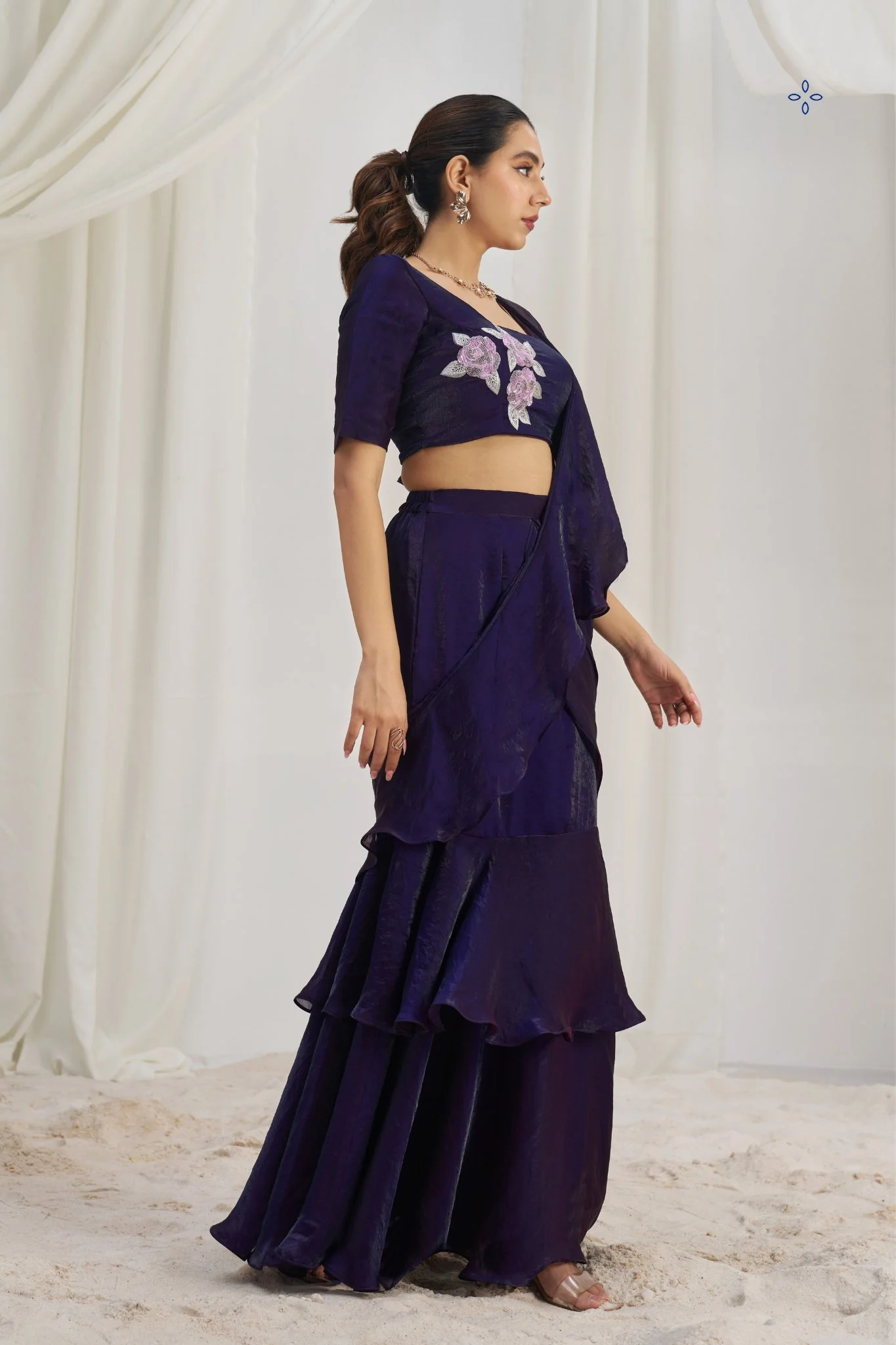Midnight Bloom Luxury Organza Saree - Image 4