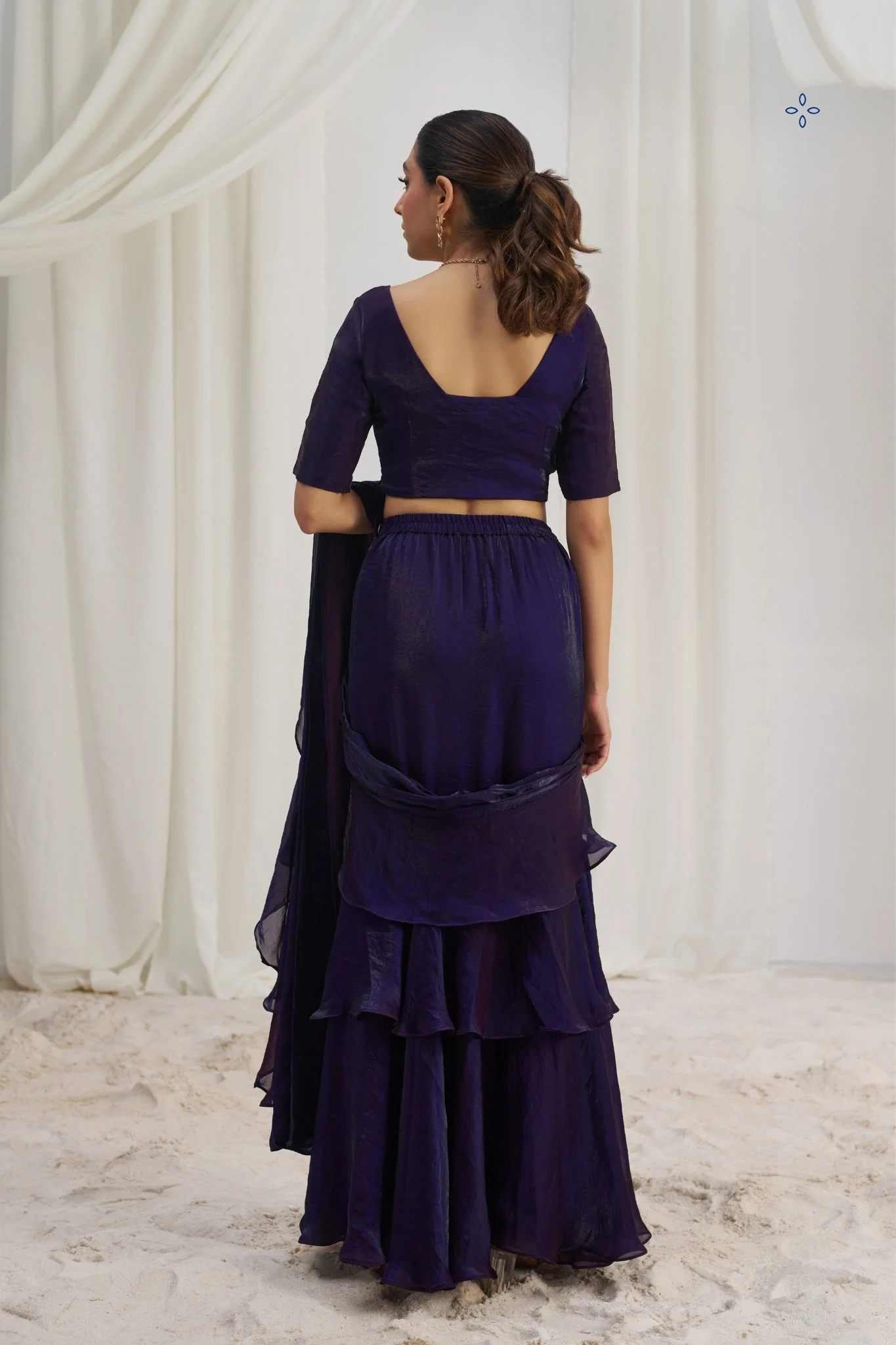 Midnight Bloom Luxury Organza Saree - Image 6