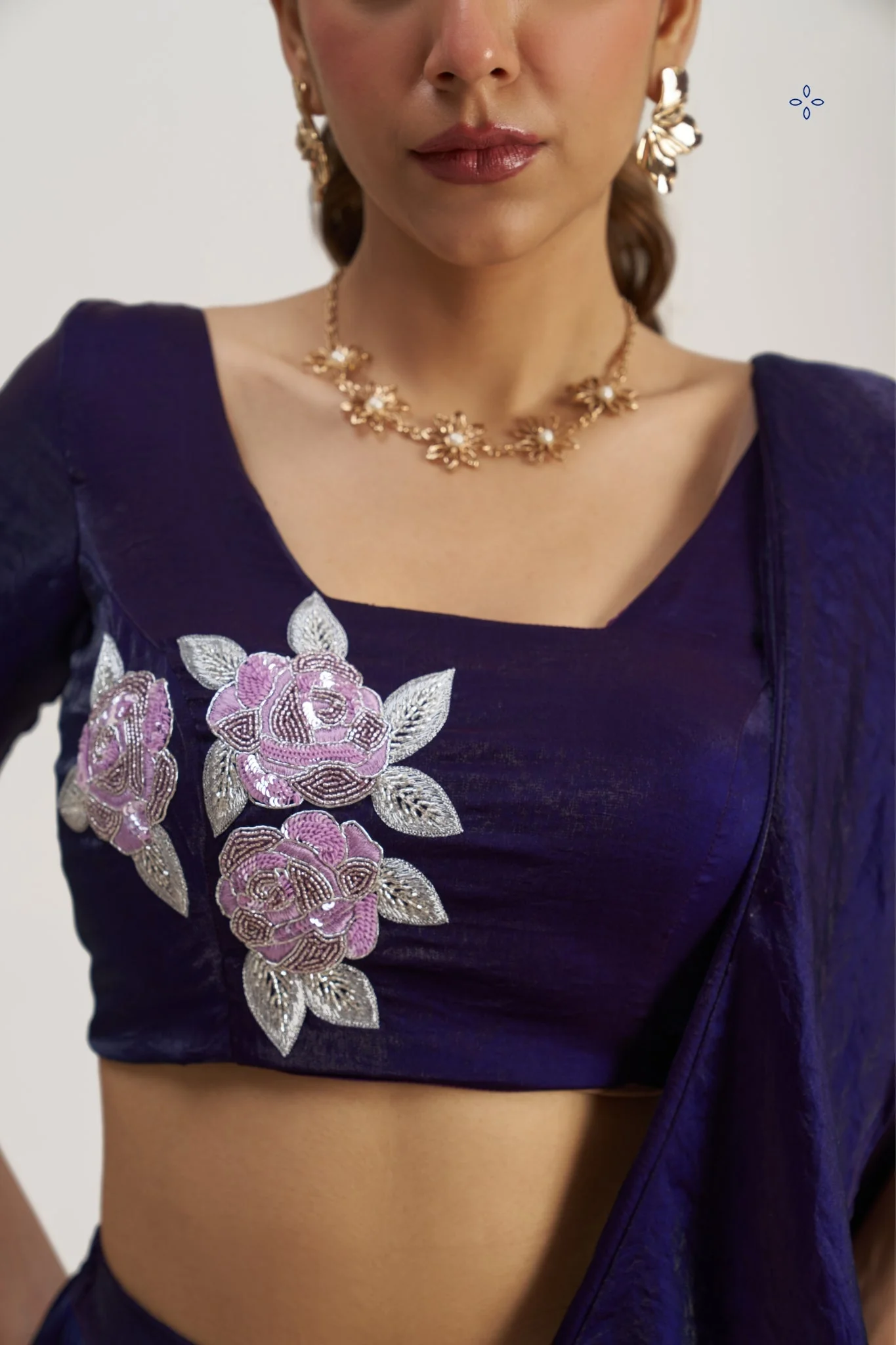 Midnight Bloom Luxury Organza Saree - Image 7