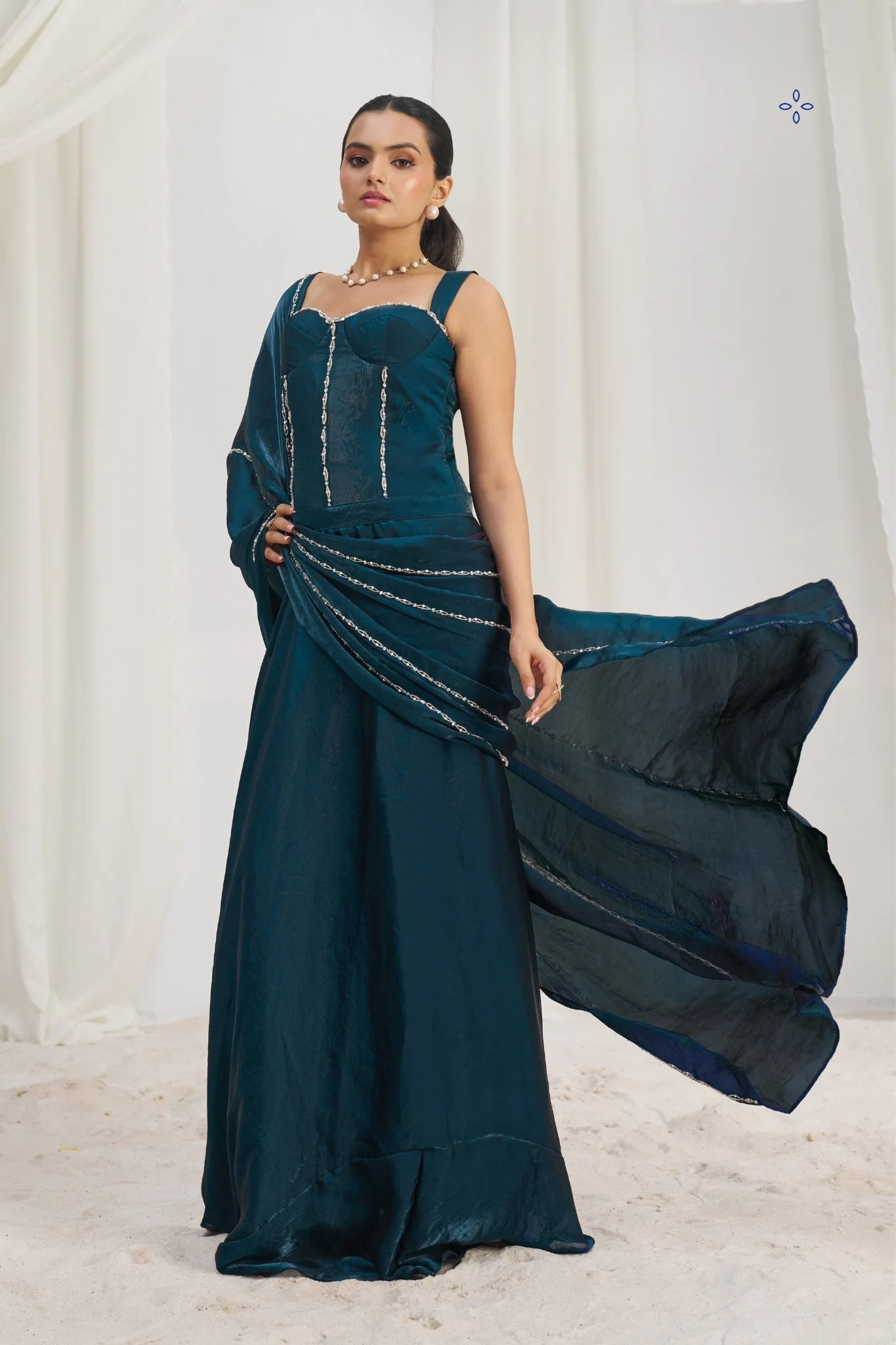 Midnight Luxe Organza Saree With Signature Handwork - Image 3