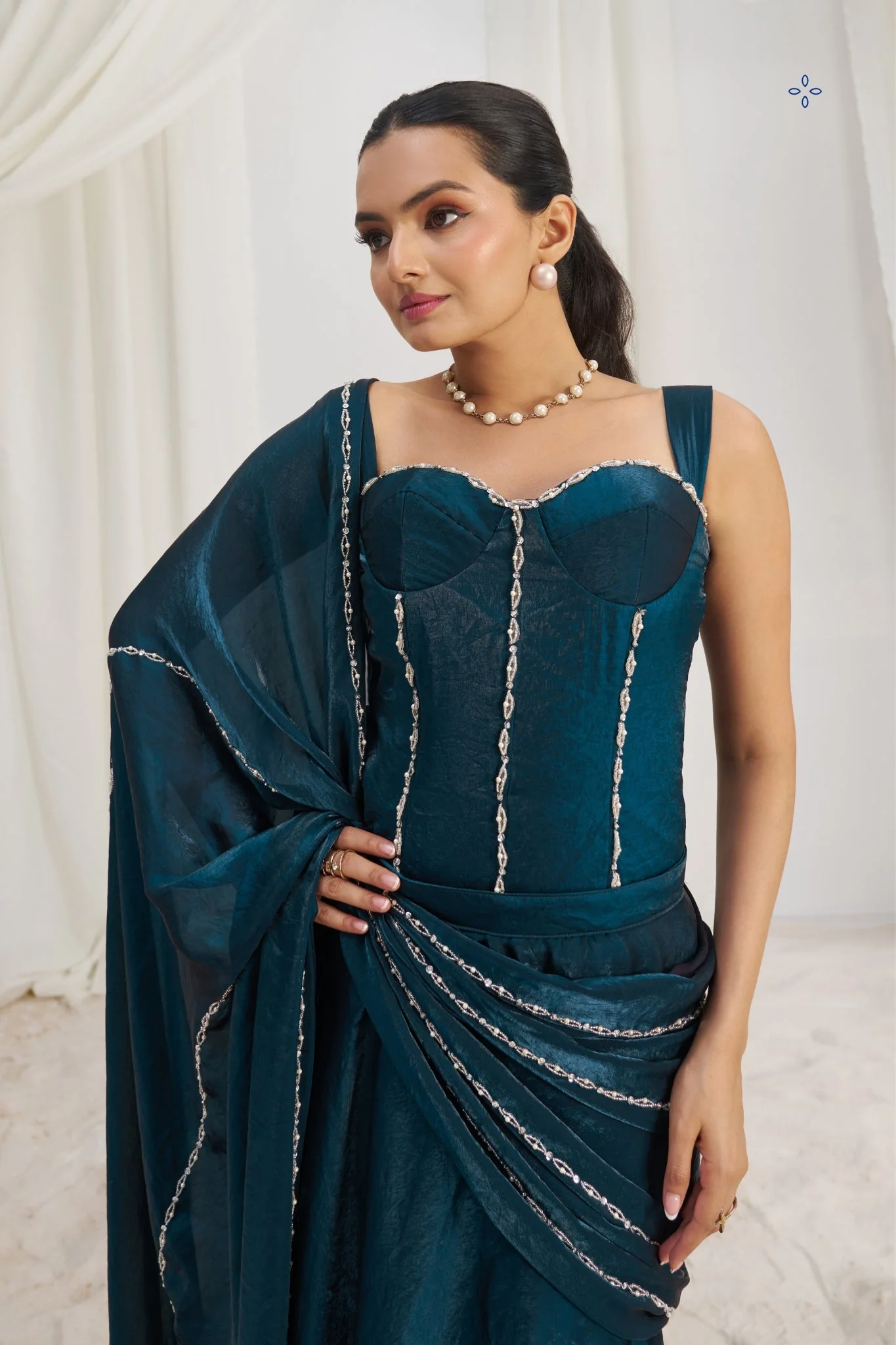 Midnight Luxe Organza Saree With Signature Handwork - Image 4