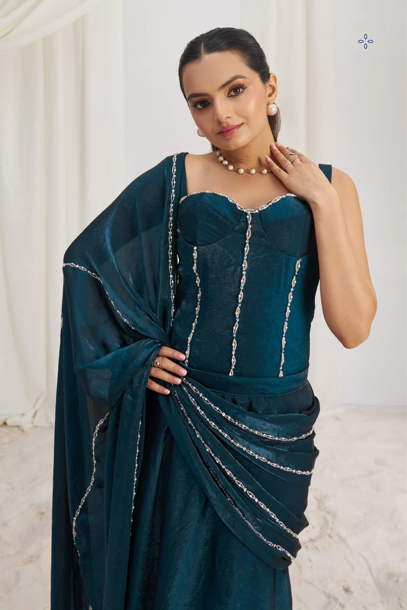 Midnight Luxe Organza Saree With Signature Handwork - Image 5