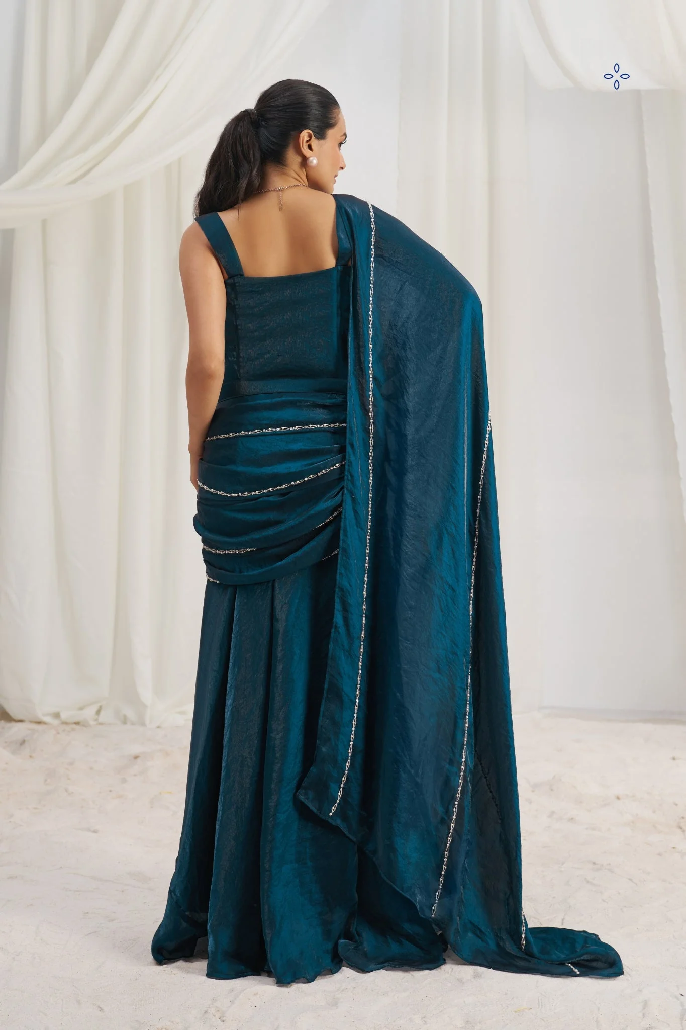 Midnight Luxe Organza Saree With Signature Handwork - Image 6