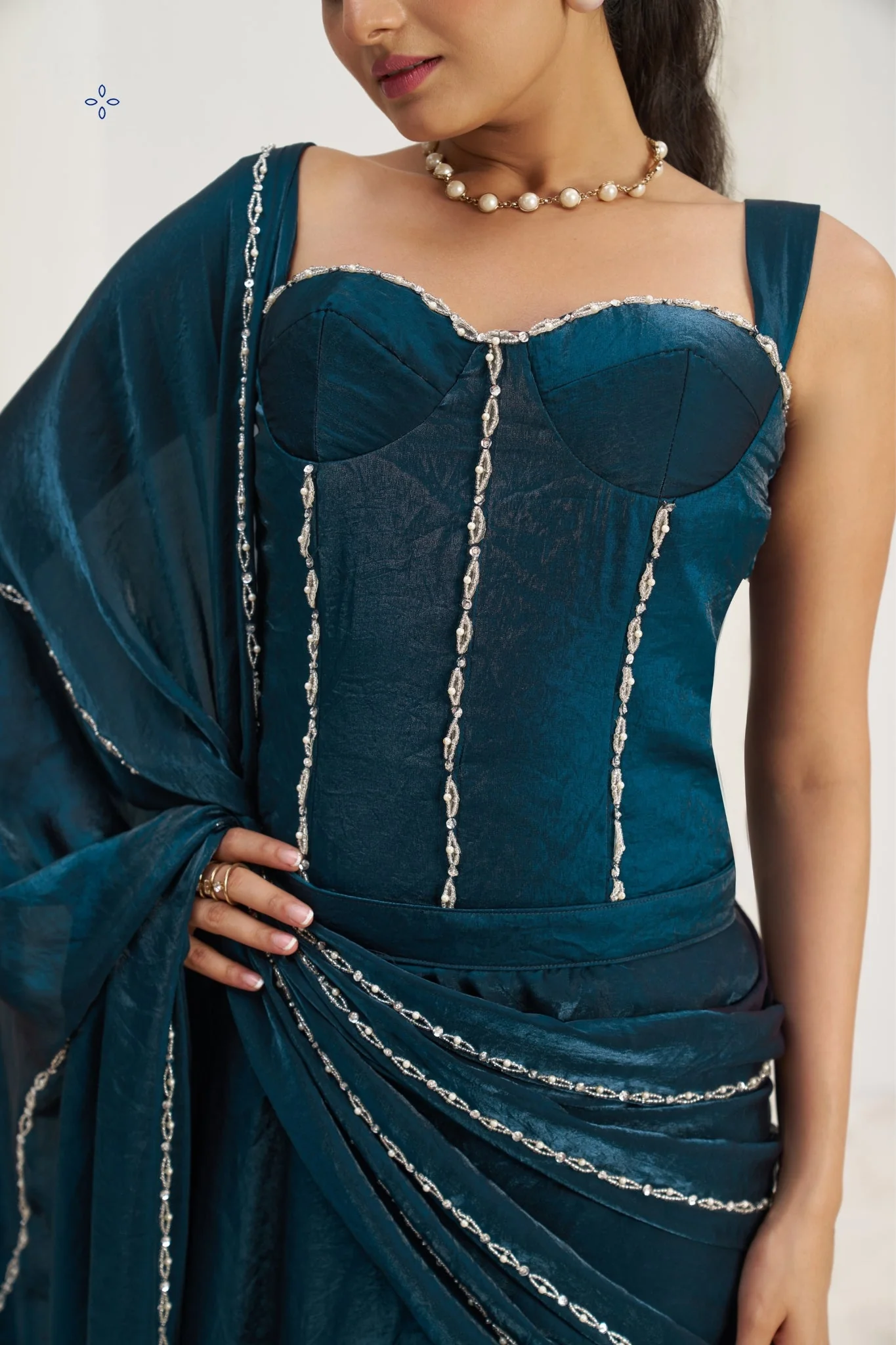 Midnight Luxe Organza Saree With Signature Handwork - Image 7