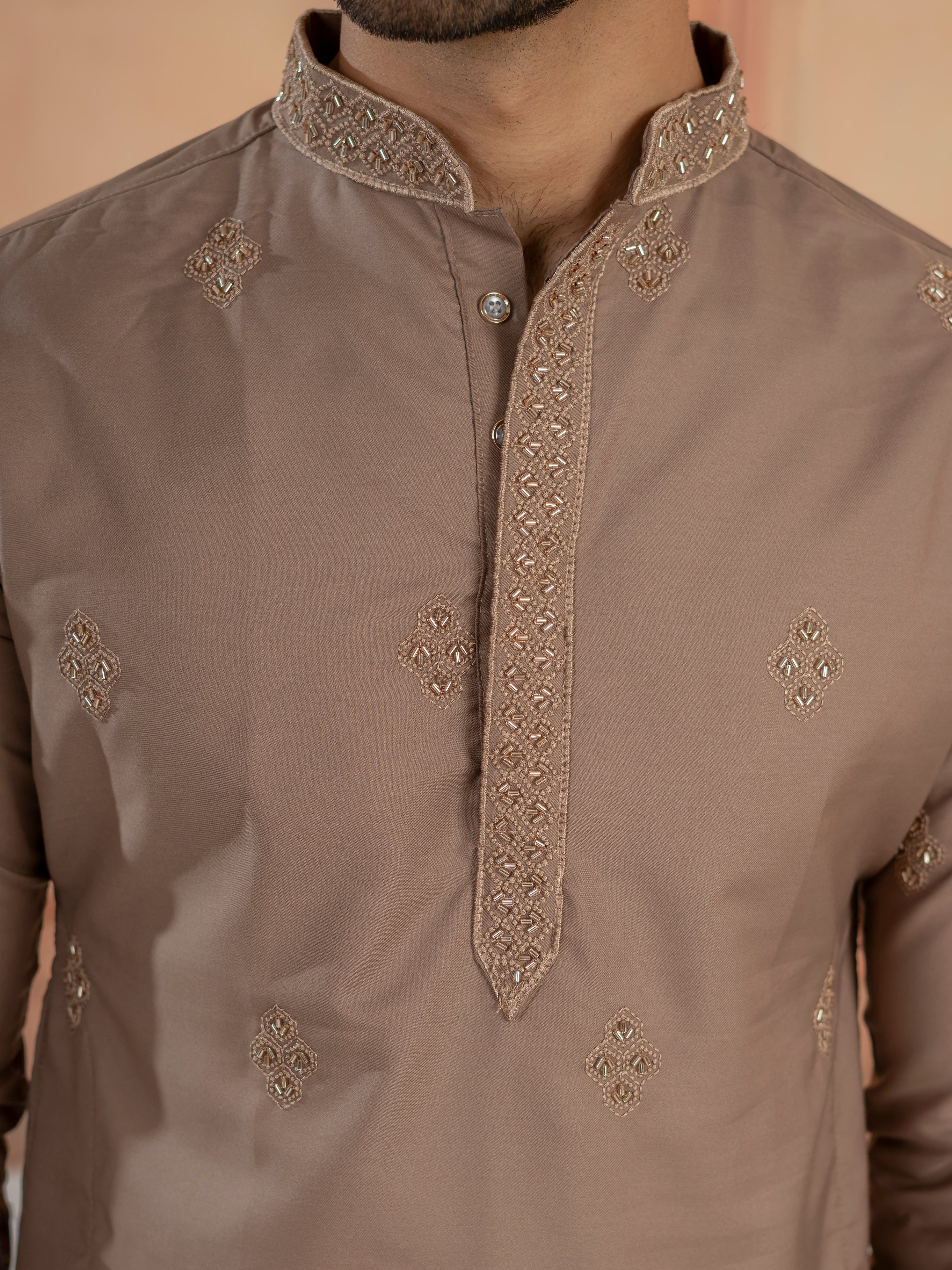 Modern Dusty Brown Soft Cotton Kurta Set with Butta Embroidery - Image 4