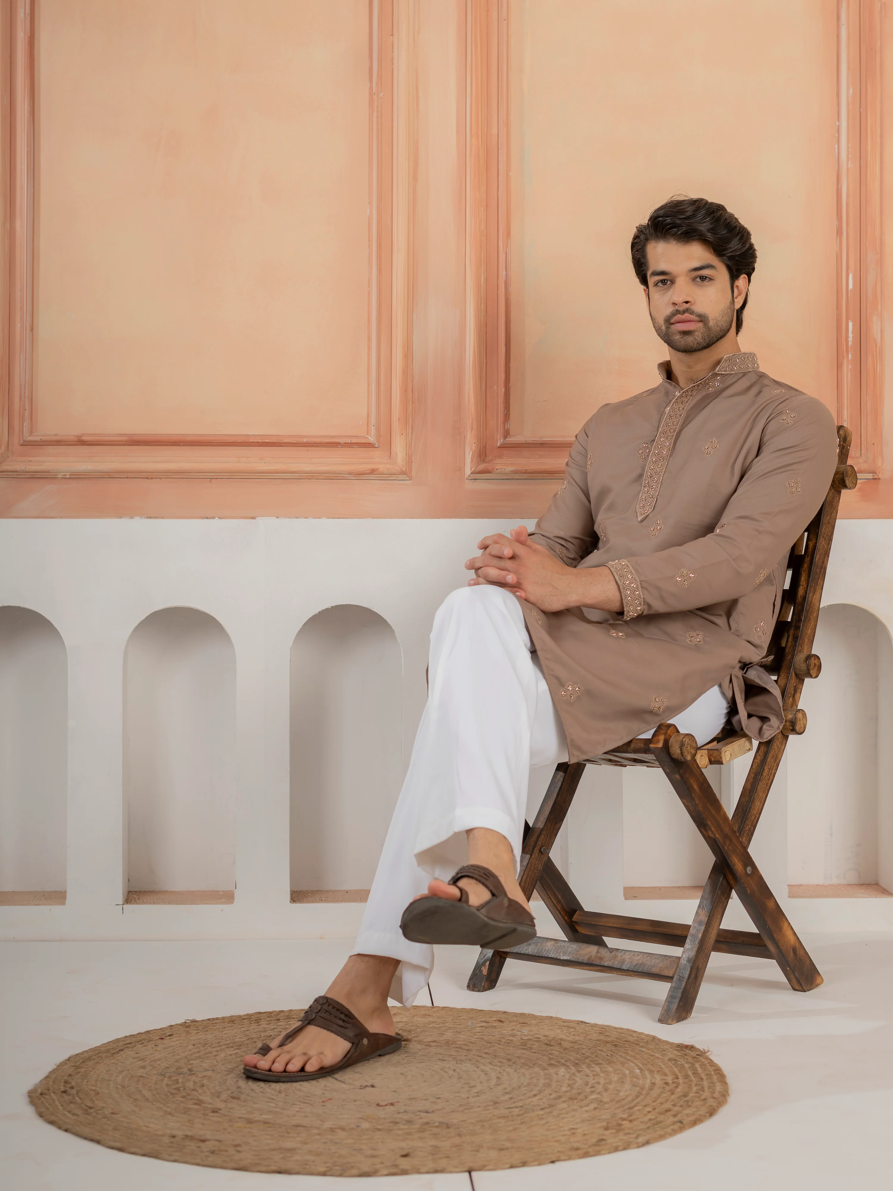 Modern Dusty Brown Soft Cotton Kurta Set with Butta Embroidery - Image 6