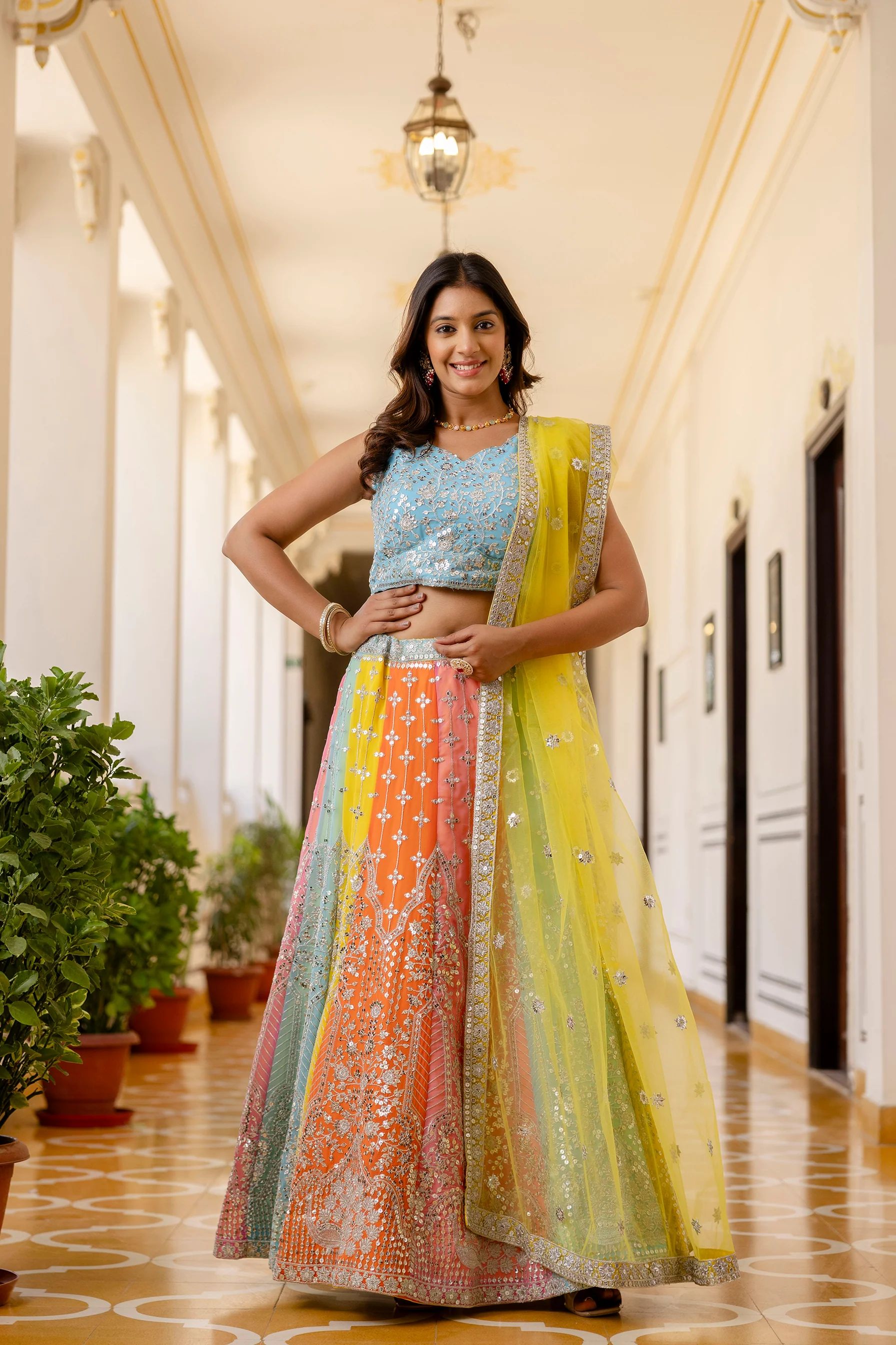 Multi Color Faux Georgette Embroidered Lehenga Set for Special Occasions - Image 2