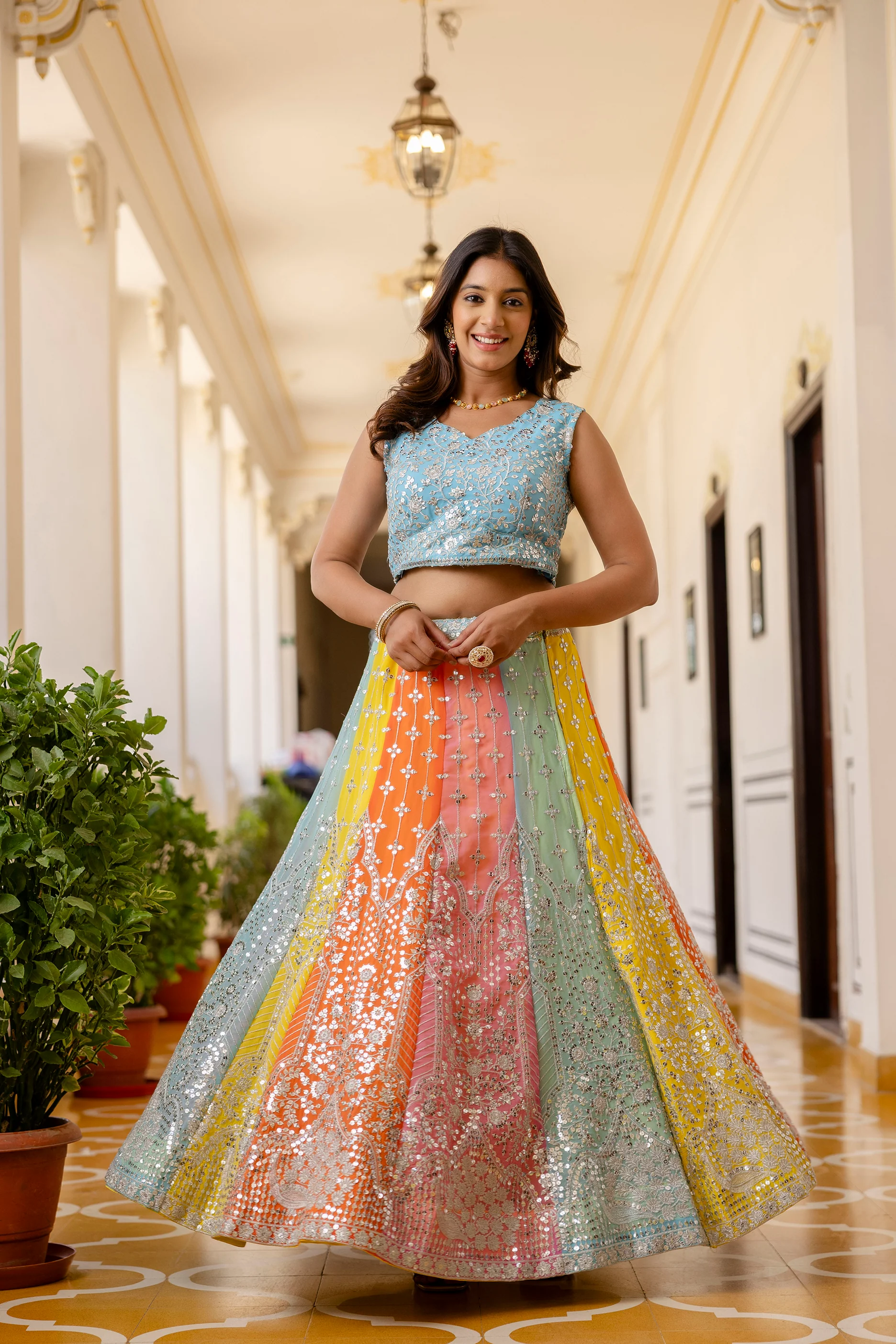 Multi Color Faux Georgette Embroidered Lehenga Set for Special Occasions - Image 5