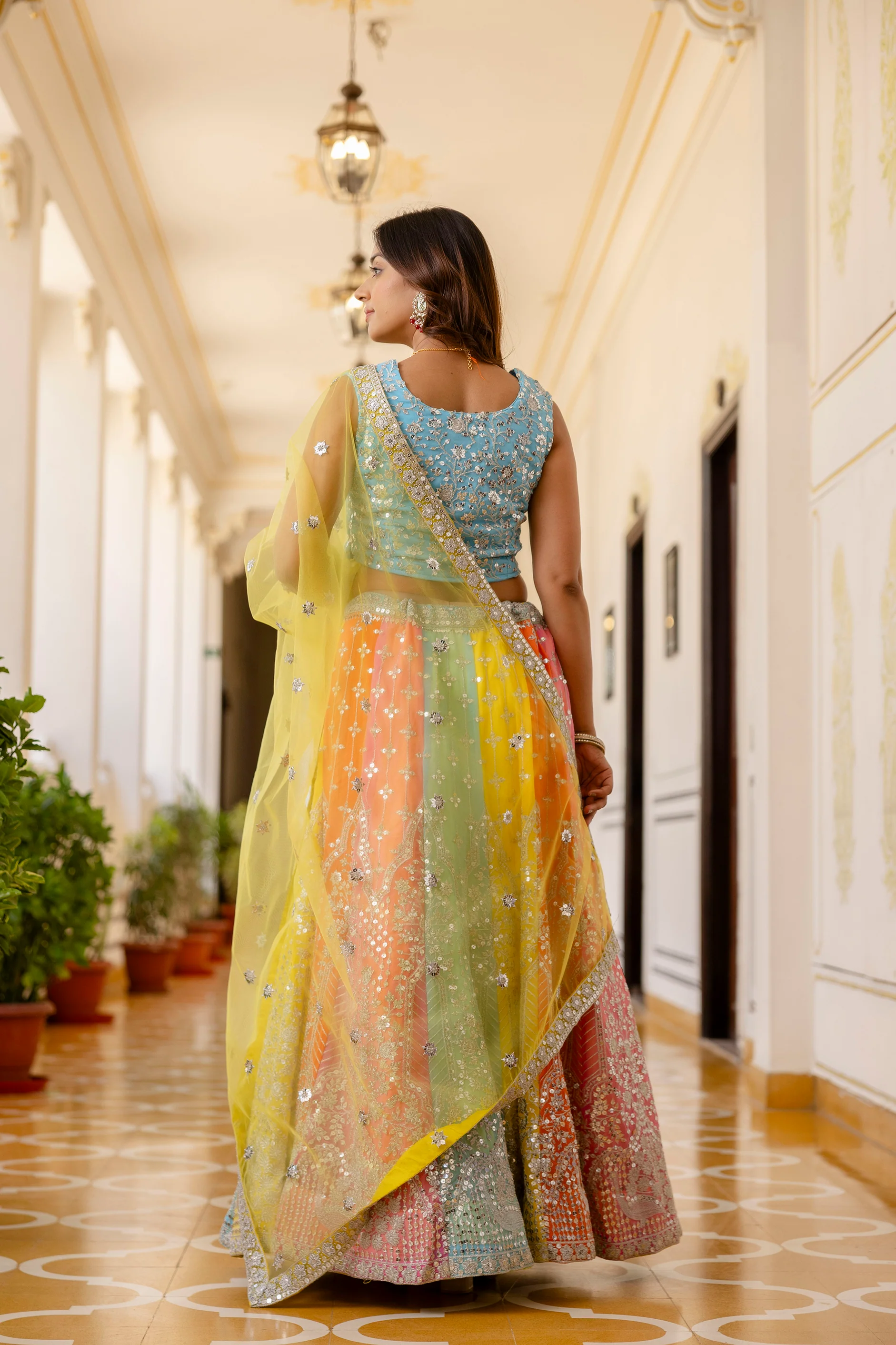 Multi Color Faux Georgette Embroidered Lehenga Set for Special Occasions - Image 6