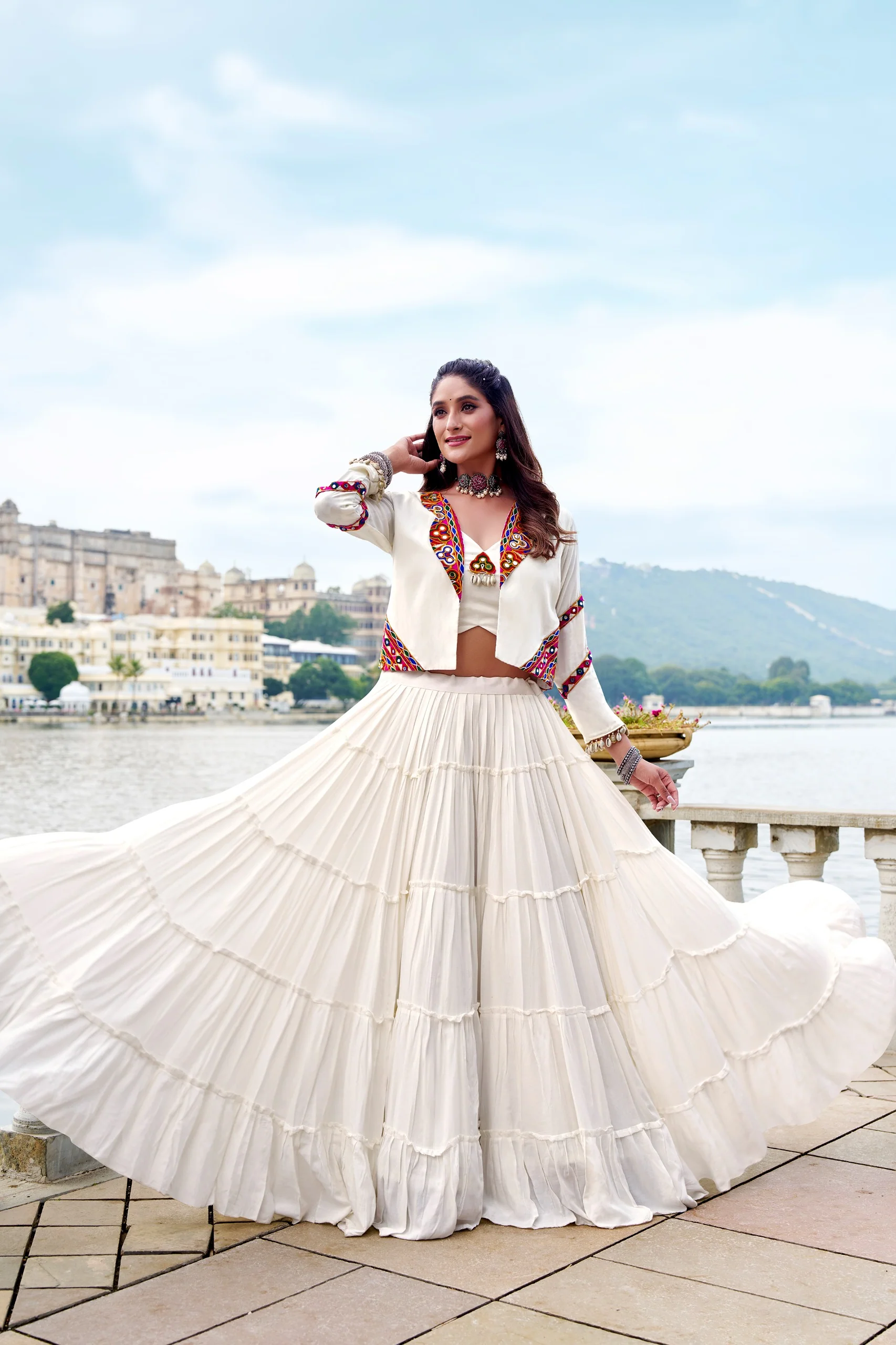 Navratri Special Gamthi Work Mirror Lehenga Set with Designer Koti - Image 4