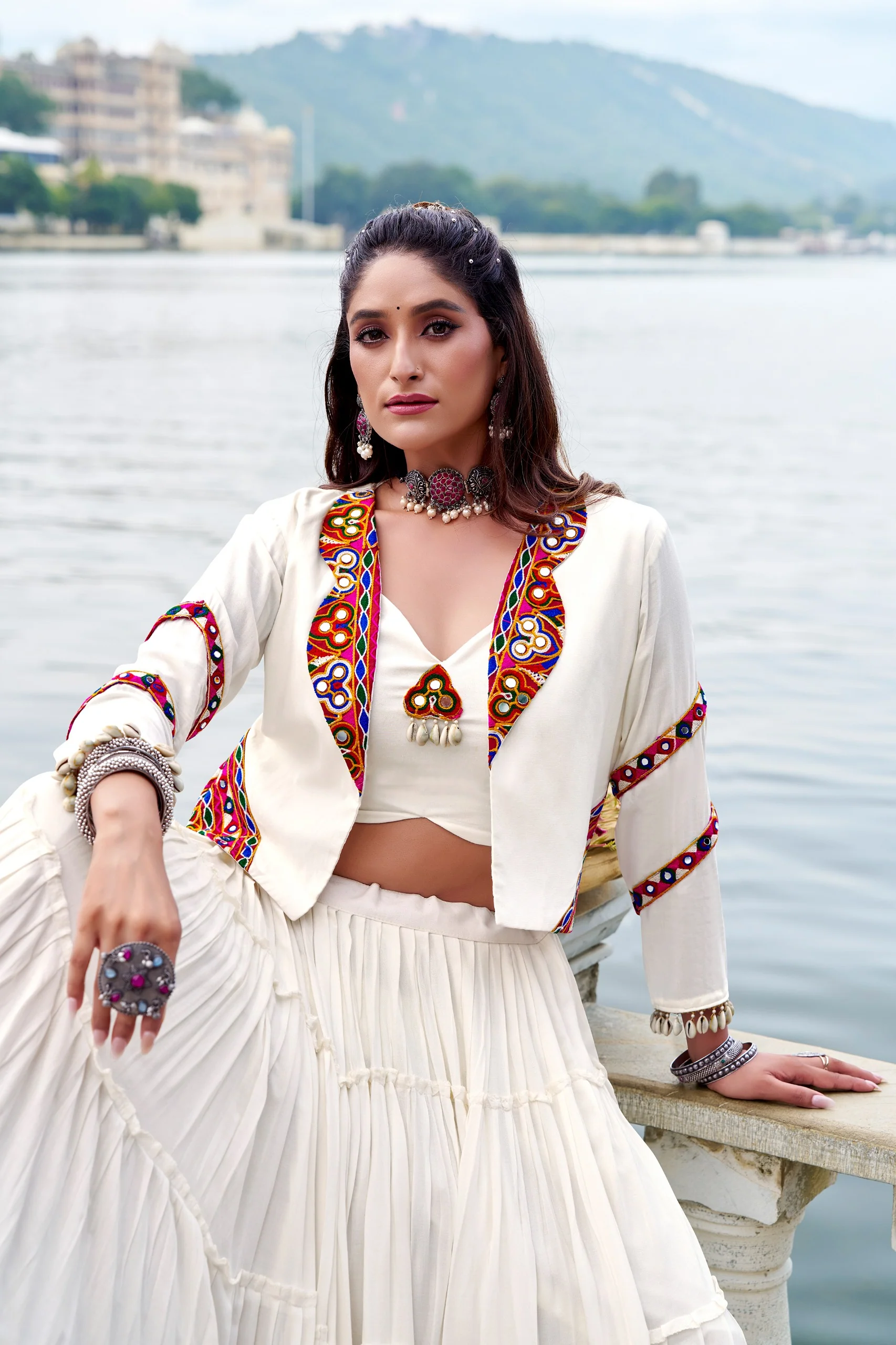 Navratri Special Gamthi Work Mirror Lehenga Set with Designer Koti - Image 5