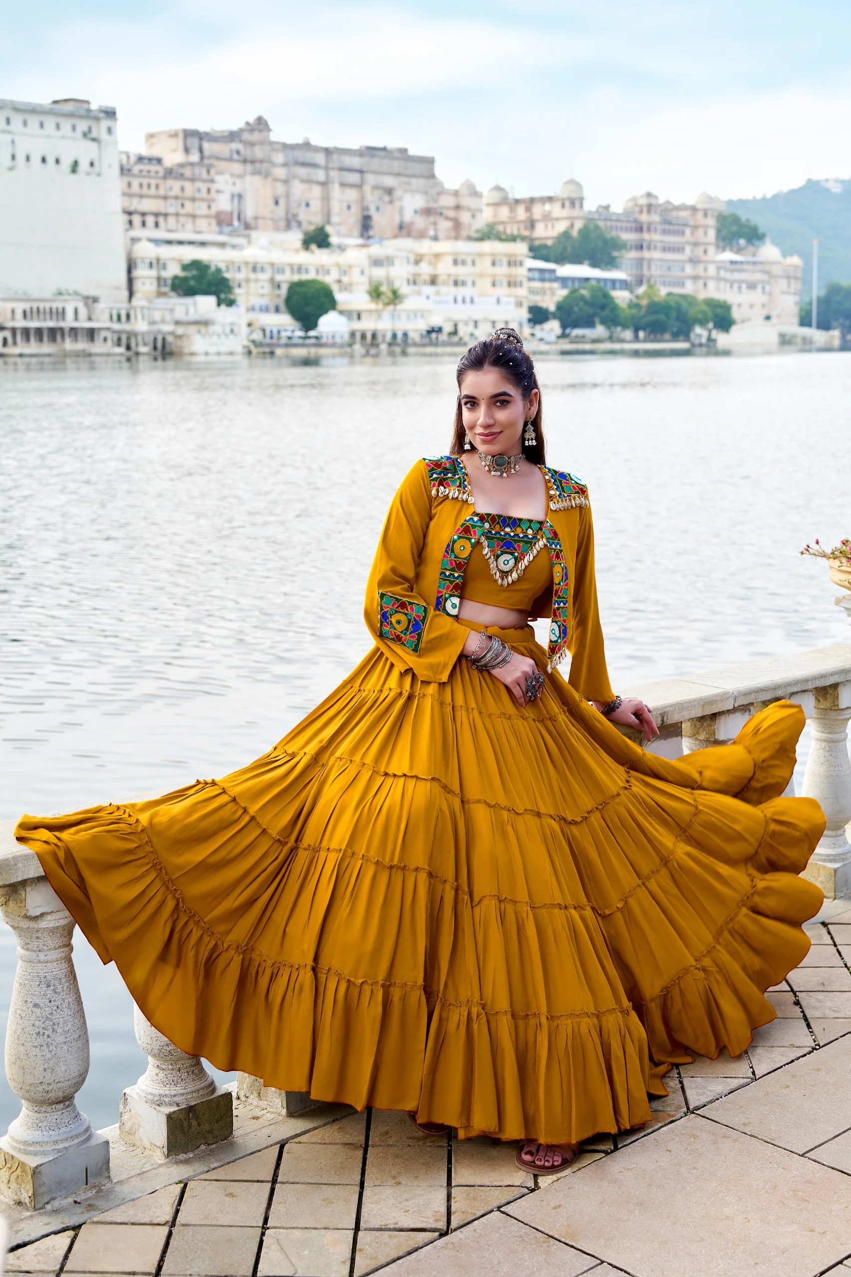 Navratri Special Gamthi Work Mirror Lehenga Set with Designer Koti - Image 6