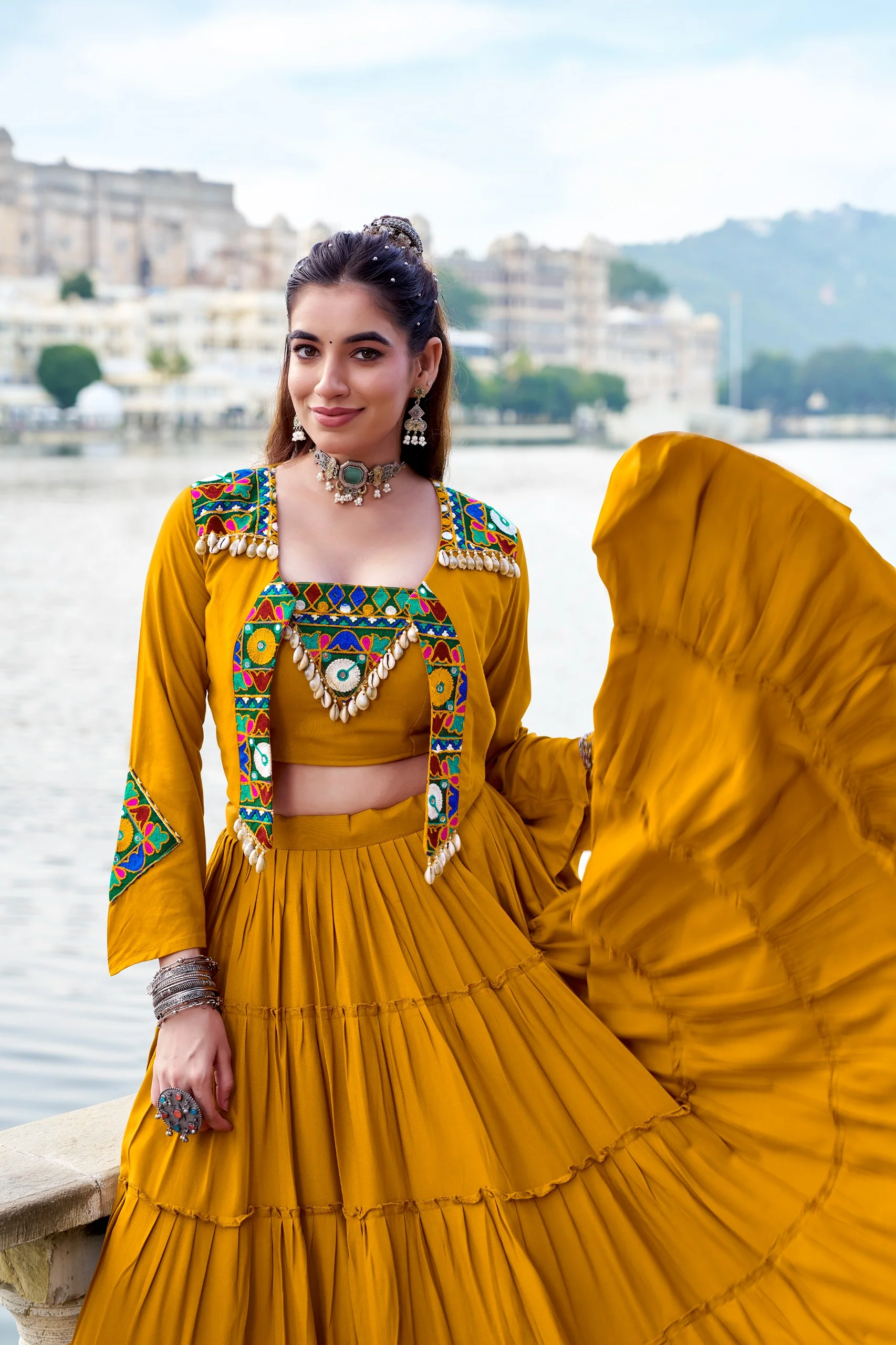 Navratri Special Gamthi Work Mirror Lehenga Set with Designer Koti - Image 8