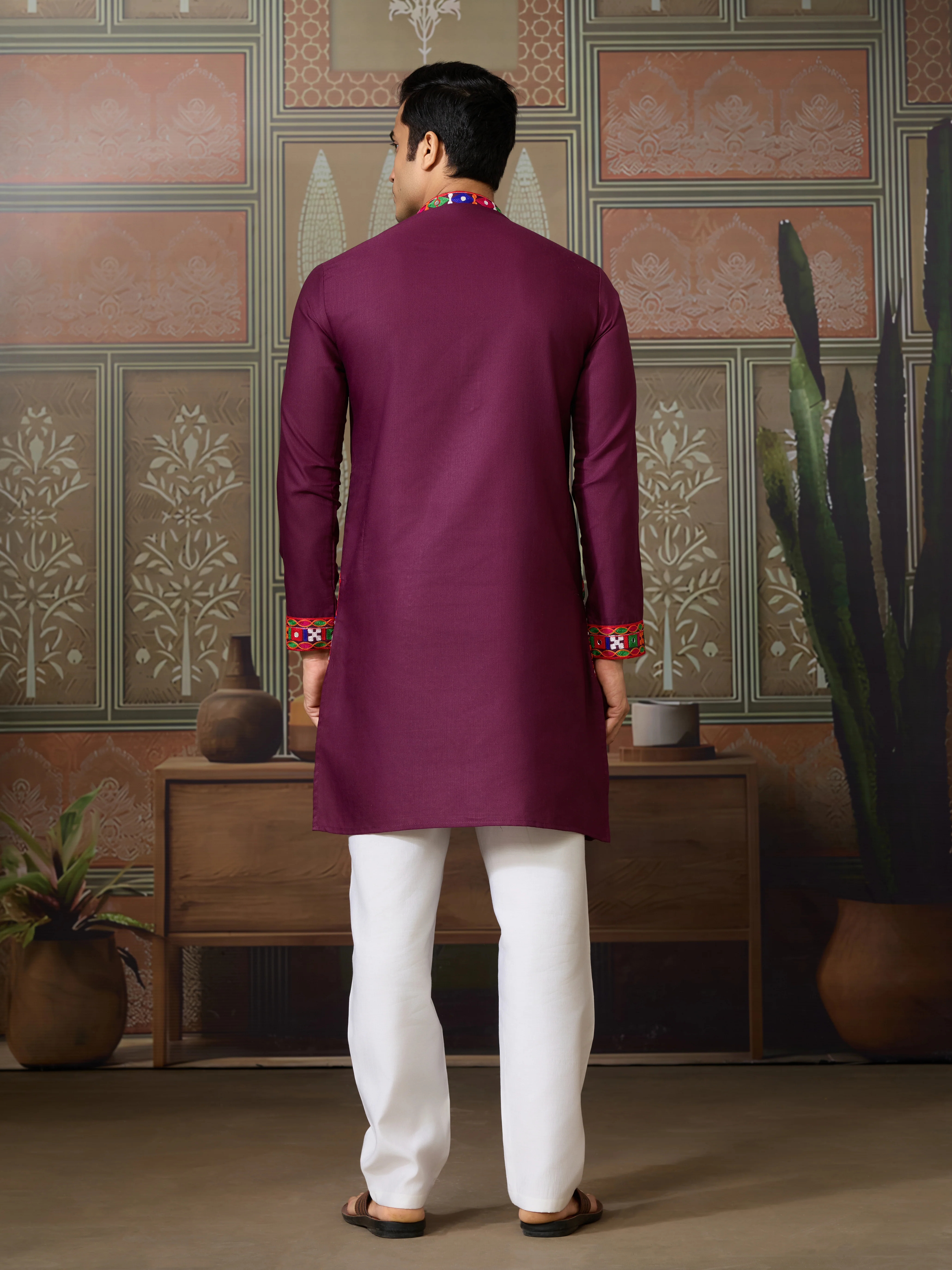Navratri Wine Cotton Kurta for Mens with Pajama - Image 6