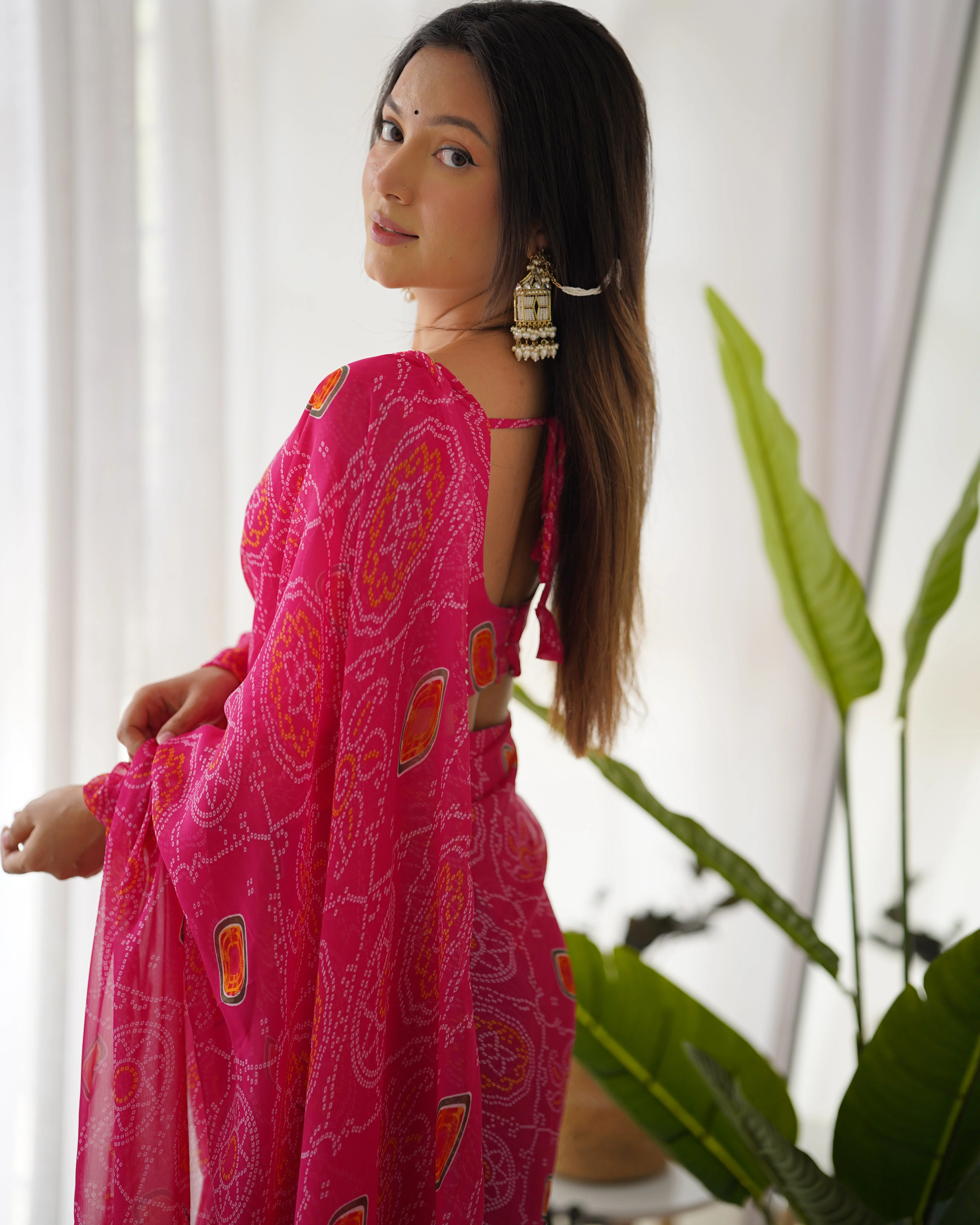New Ready To Wear Pre Drapped Pure Soft Light Weight Chiffon Saree With Full Stitched Blouse - Image 10