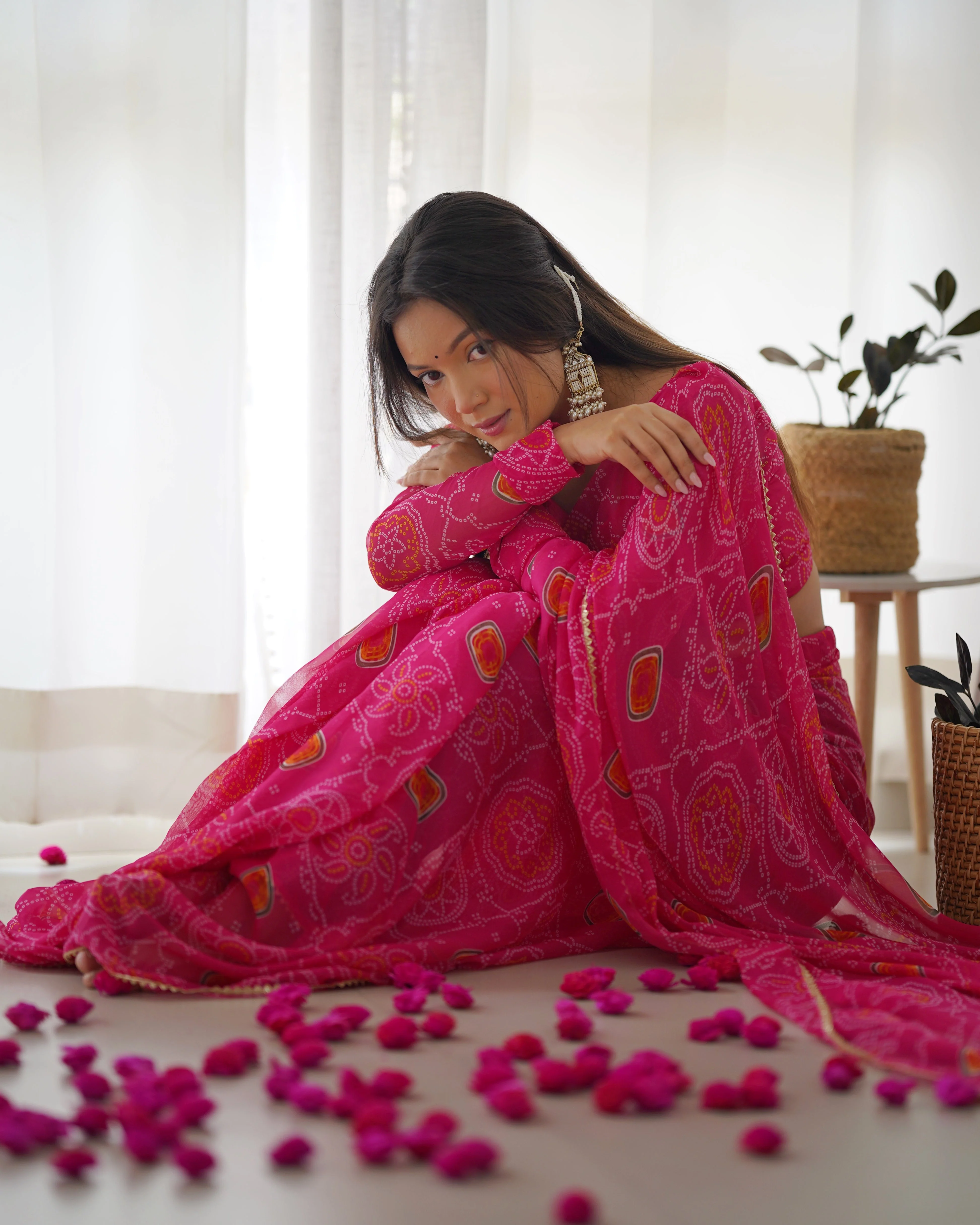 New Ready To Wear Pre Drapped Pure Soft Light Weight Chiffon Saree With Full Stitched Blouse - Image 4