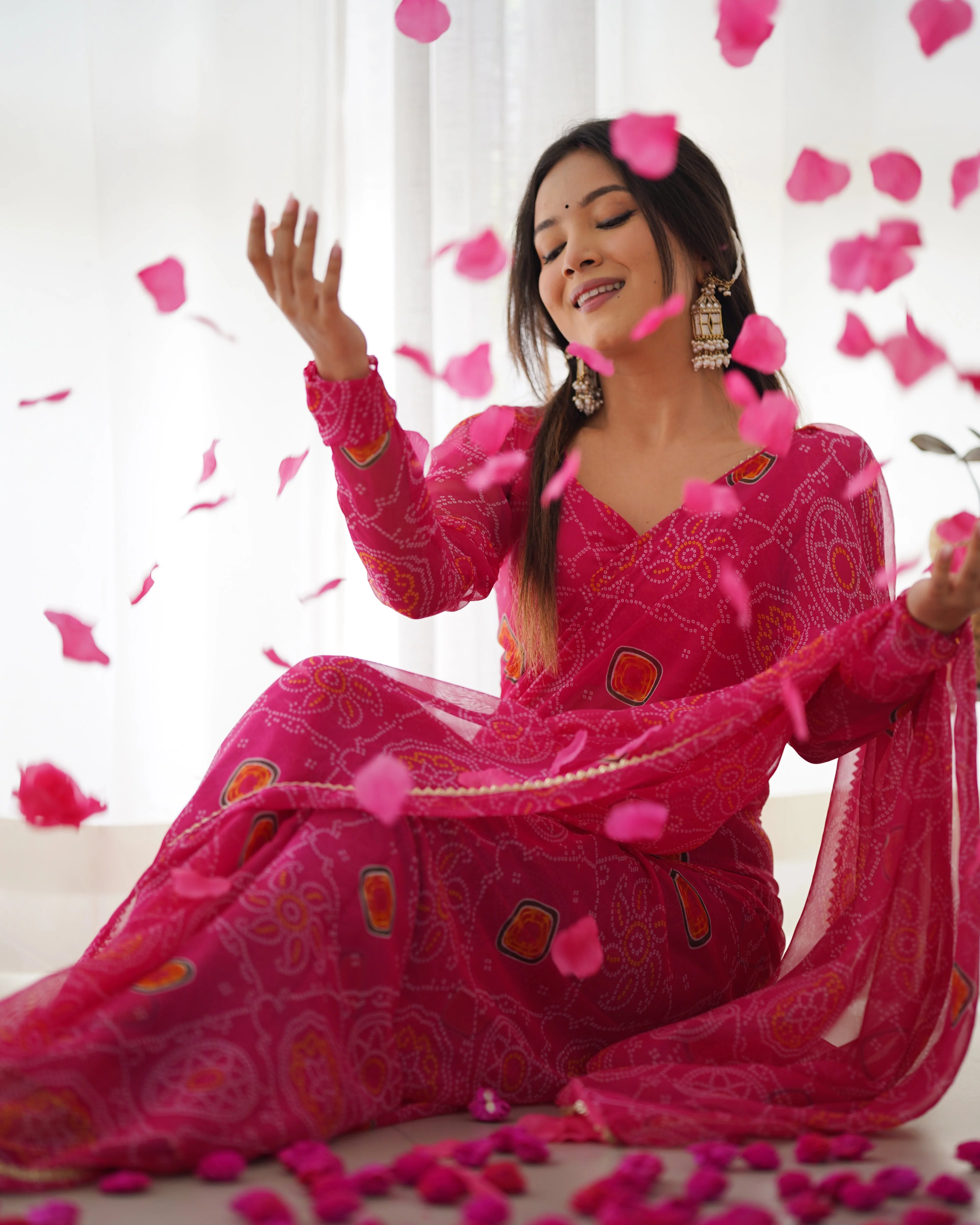 New Ready To Wear Pre Drapped Pure Soft Light Weight Chiffon Saree With Full Stitched Blouse - Image 6