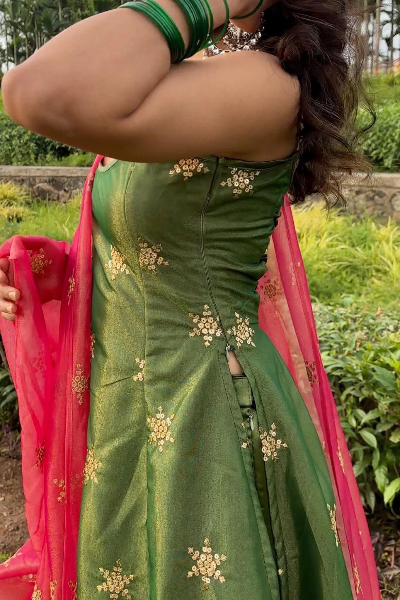 Olive Green Zari And Sequins Embellished Luxury Pant Style Suit Set - Image 5