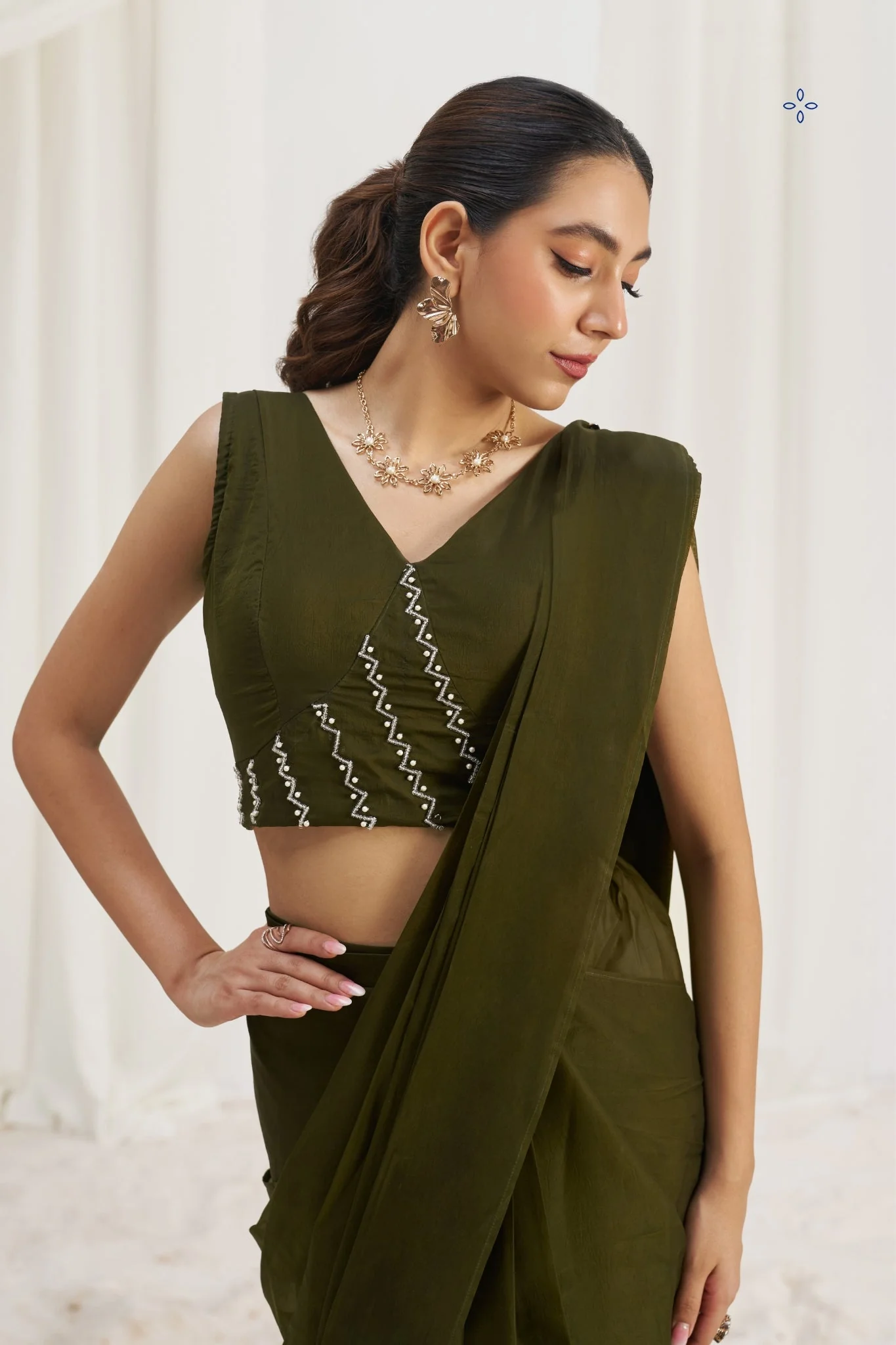 Olive Luxe Organza Couture Saree - Image 5