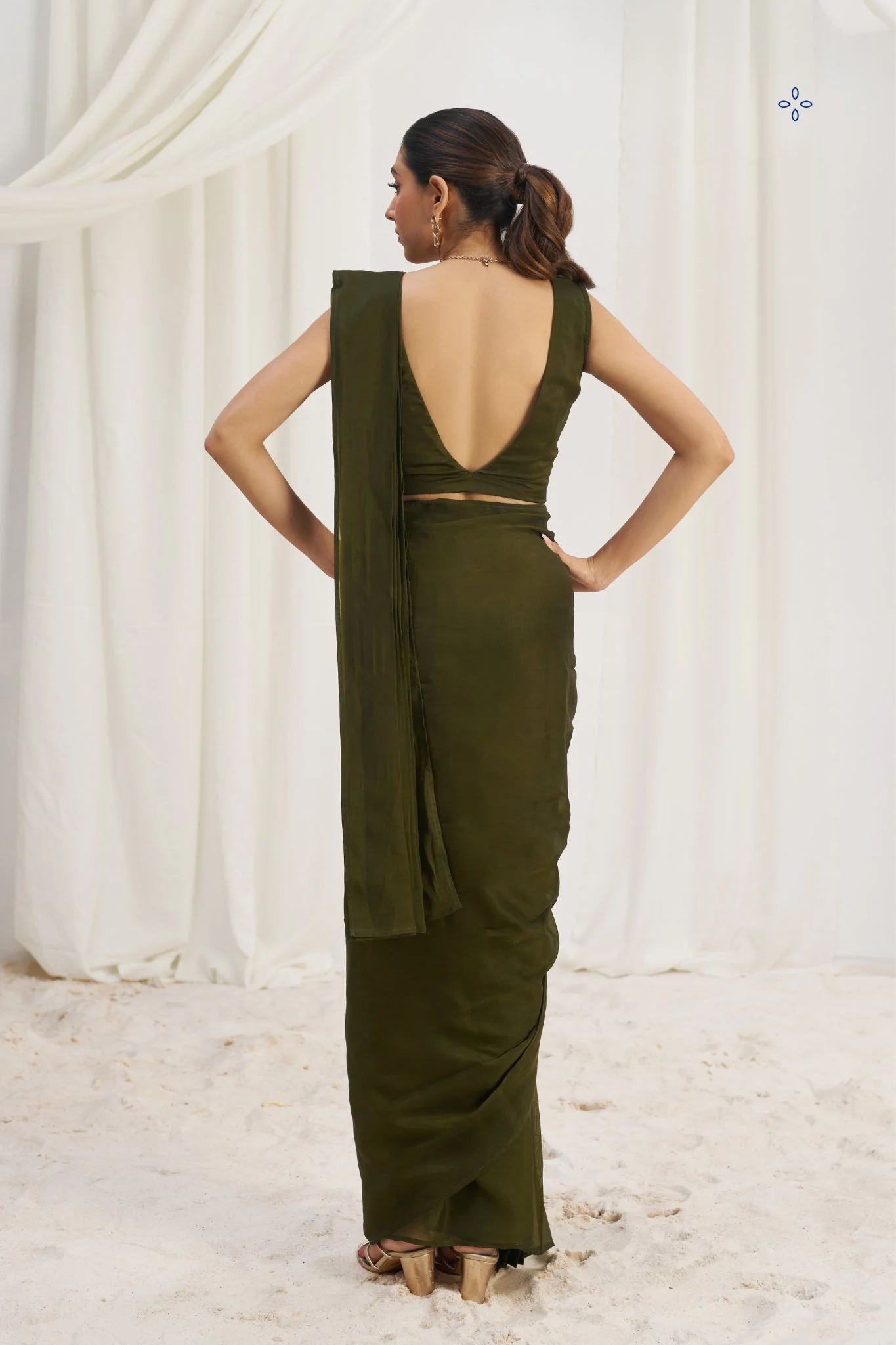 Olive Luxe Organza Couture Saree - Image 6
