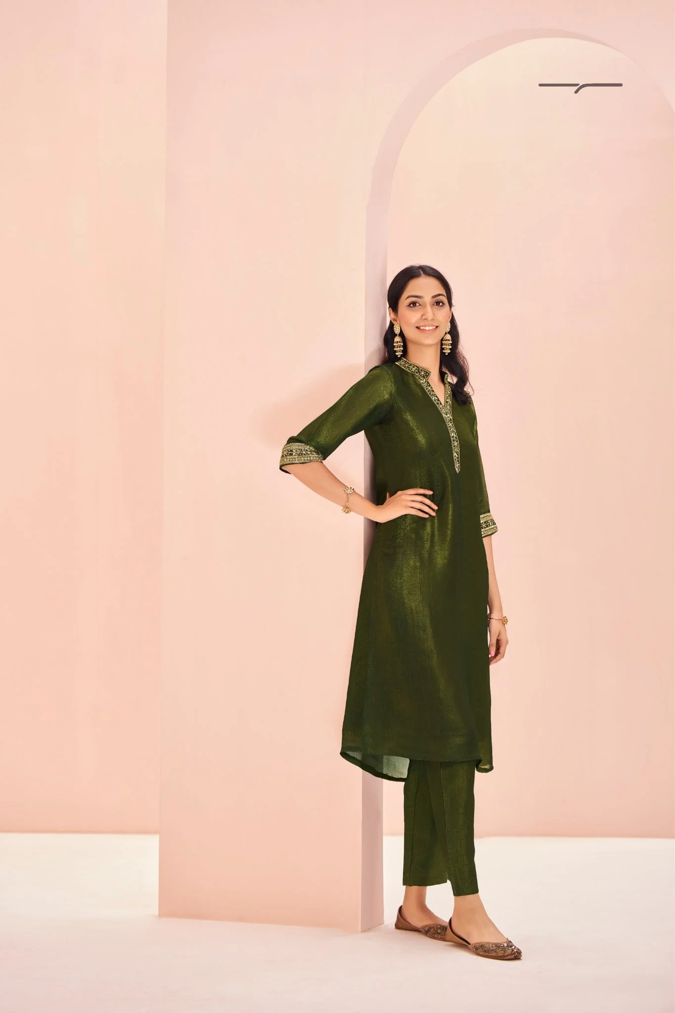 Olive Luxe Organza Hand Embroidered Co Ord Set - Image 2