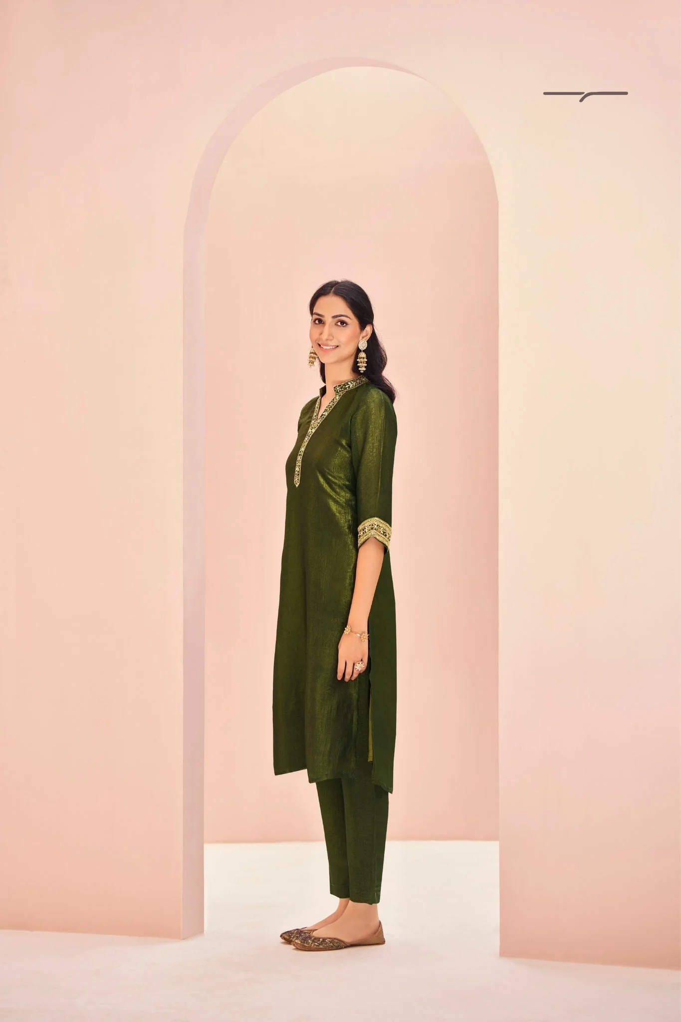 Olive Luxe Organza Hand Embroidered Co Ord Set - Image 3