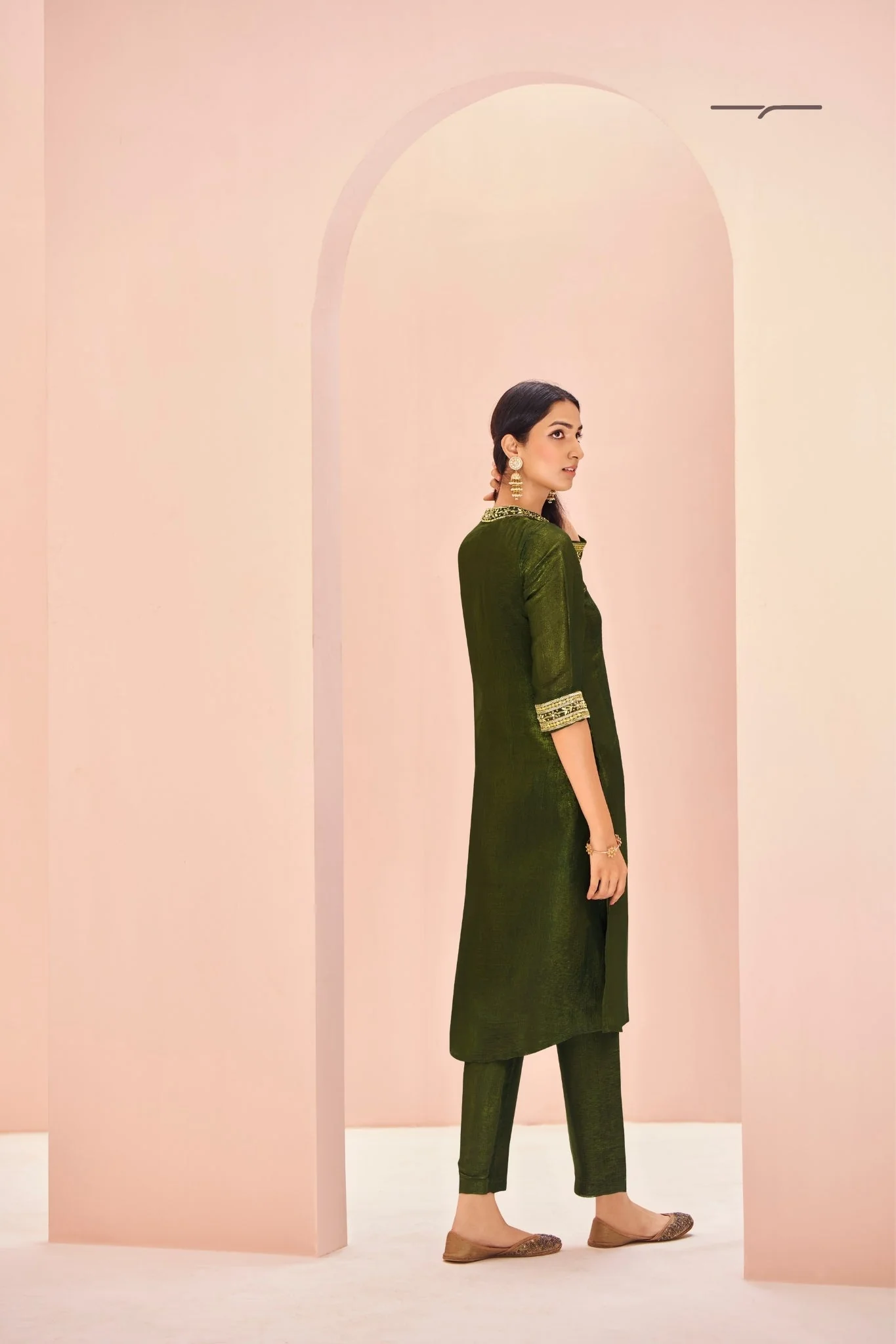 Olive Luxe Organza Hand Embroidered Co Ord Set - Image 4