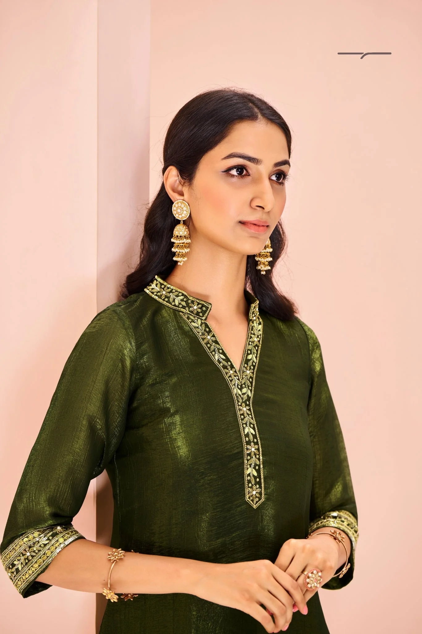 Olive Luxe Organza Hand Embroidered Co Ord Set - Image 5