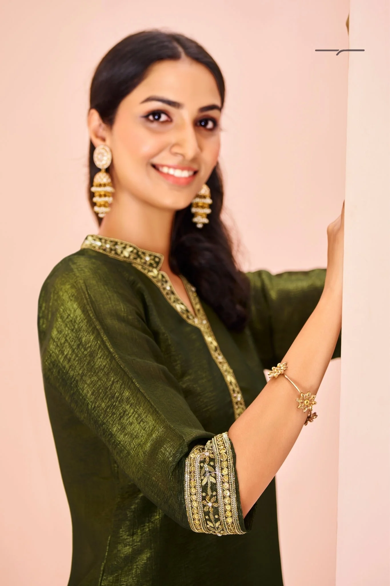 Olive Luxe Organza Hand Embroidered Co Ord Set - Image 6