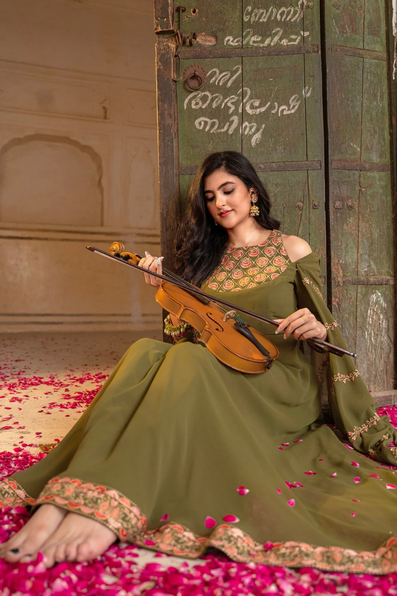 Olive Royale Embroidered Georgette Anarkali Set - Image 5