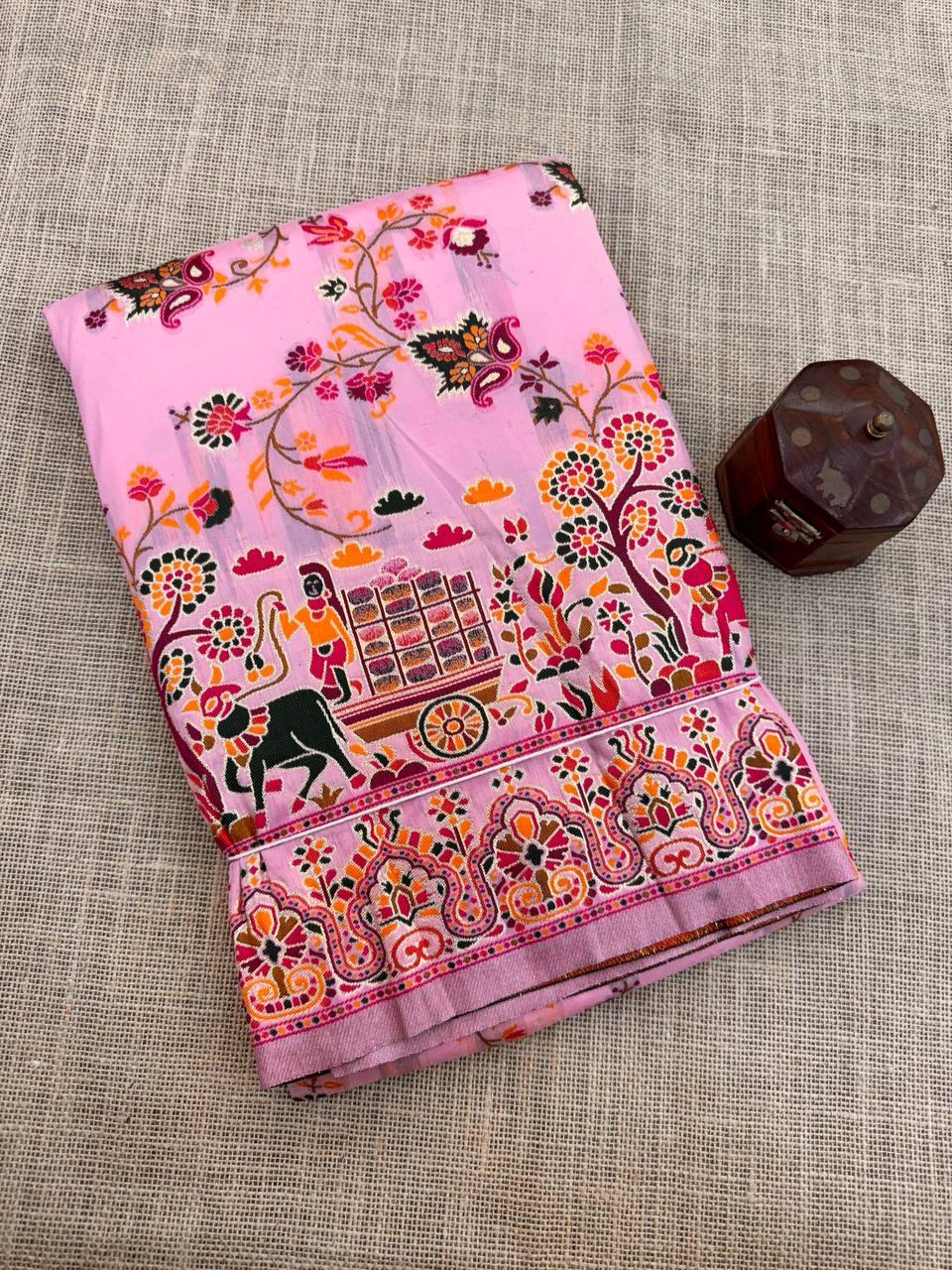 Opulent Pink Pashmina Saree With Ratatouille Blouse Piece - Image 2