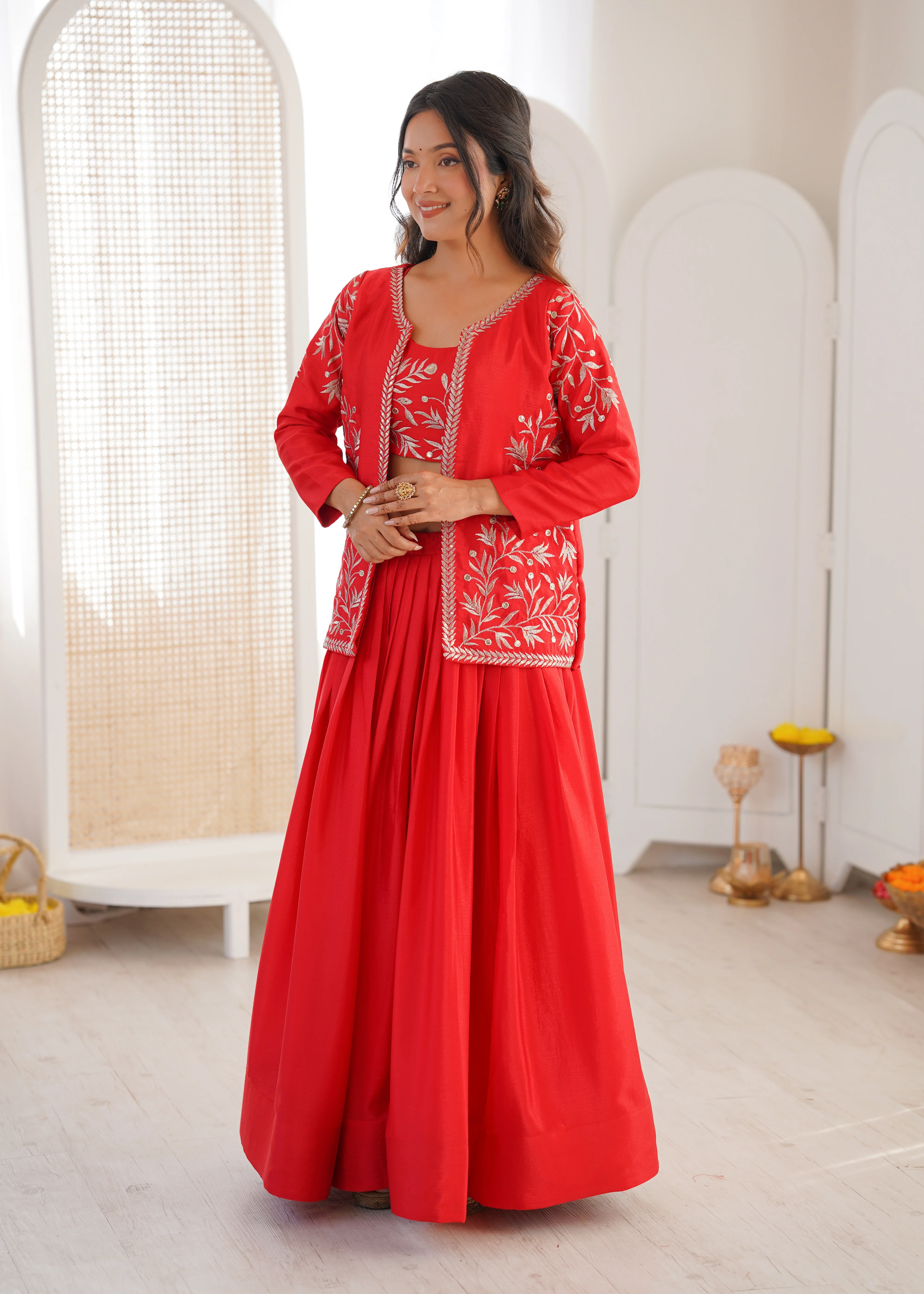 Orange Heavy Chinon Silk Matching Thread Sequin Lehenga Choli Set
