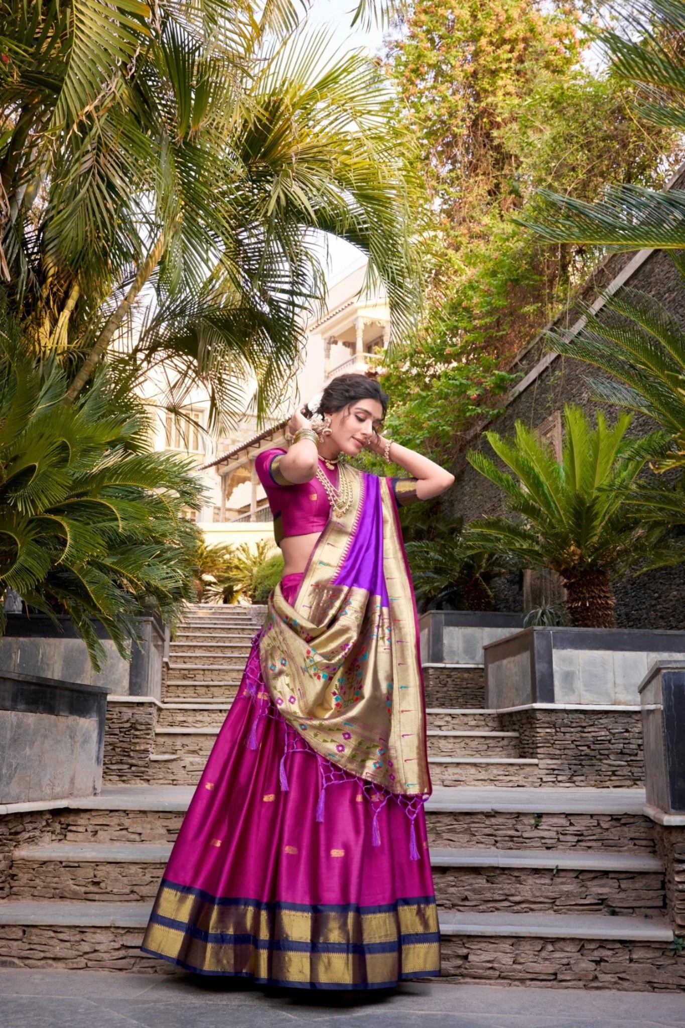 Paithani Jacquard Silk Lehenga Set with Zari Weaving Work - Image 10