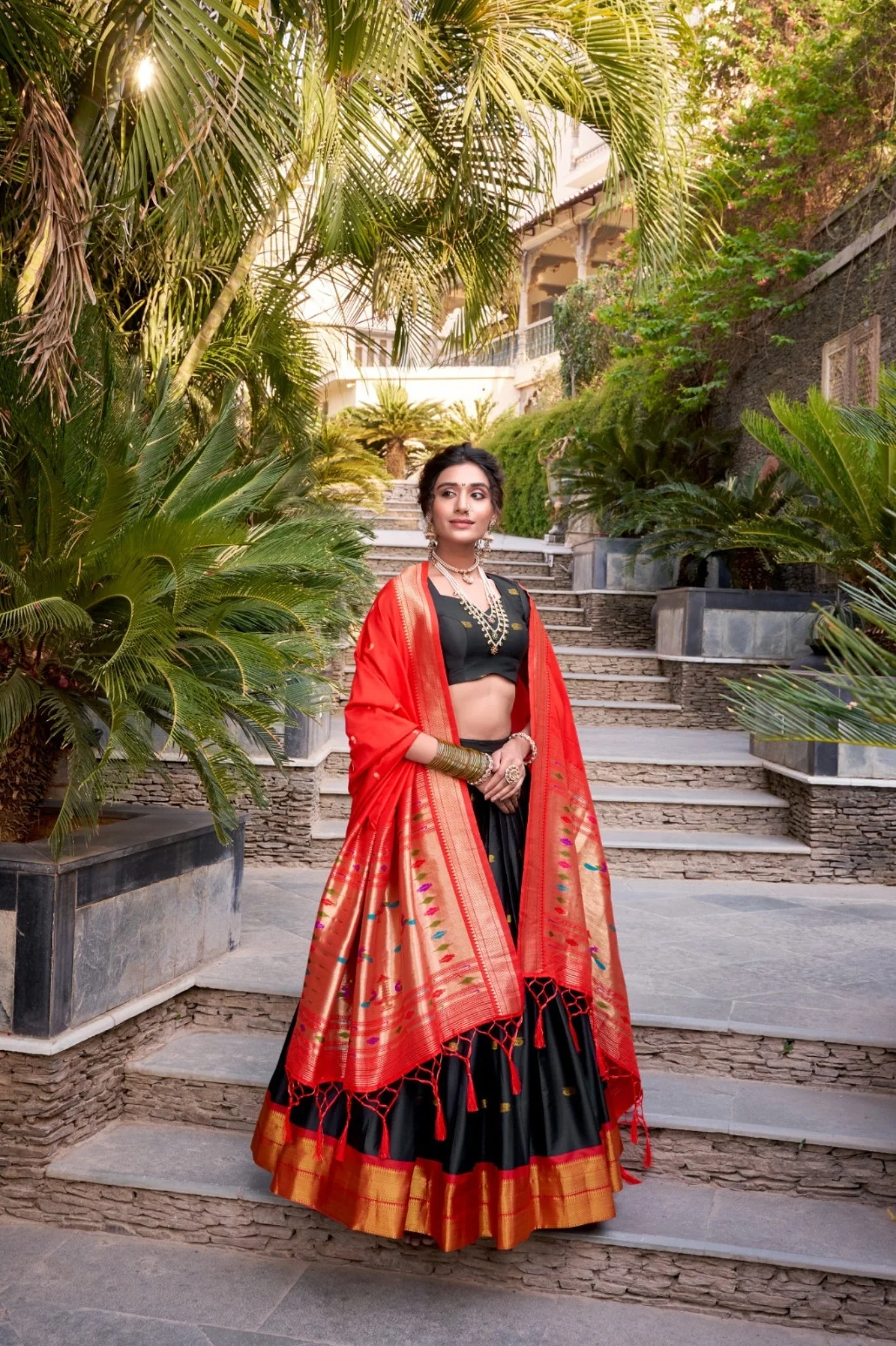 Paithani Jacquard Silk Lehenga Set with Zari Weaving Work - Image 11