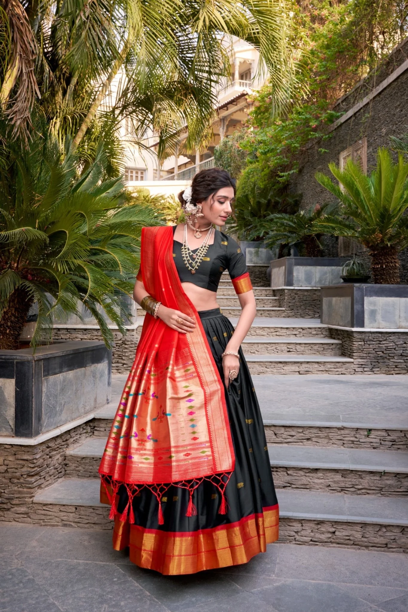 Paithani Jacquard Silk Lehenga Set with Zari Weaving Work - Image 12