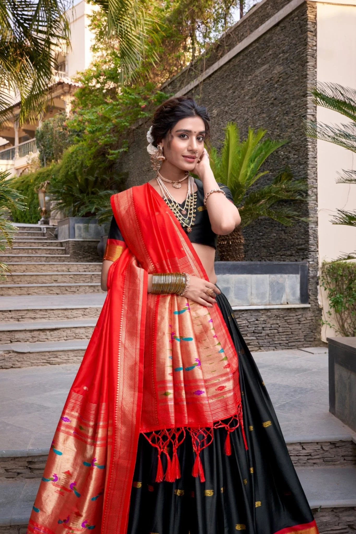 Paithani Jacquard Silk Lehenga Set with Zari Weaving Work - Image 13