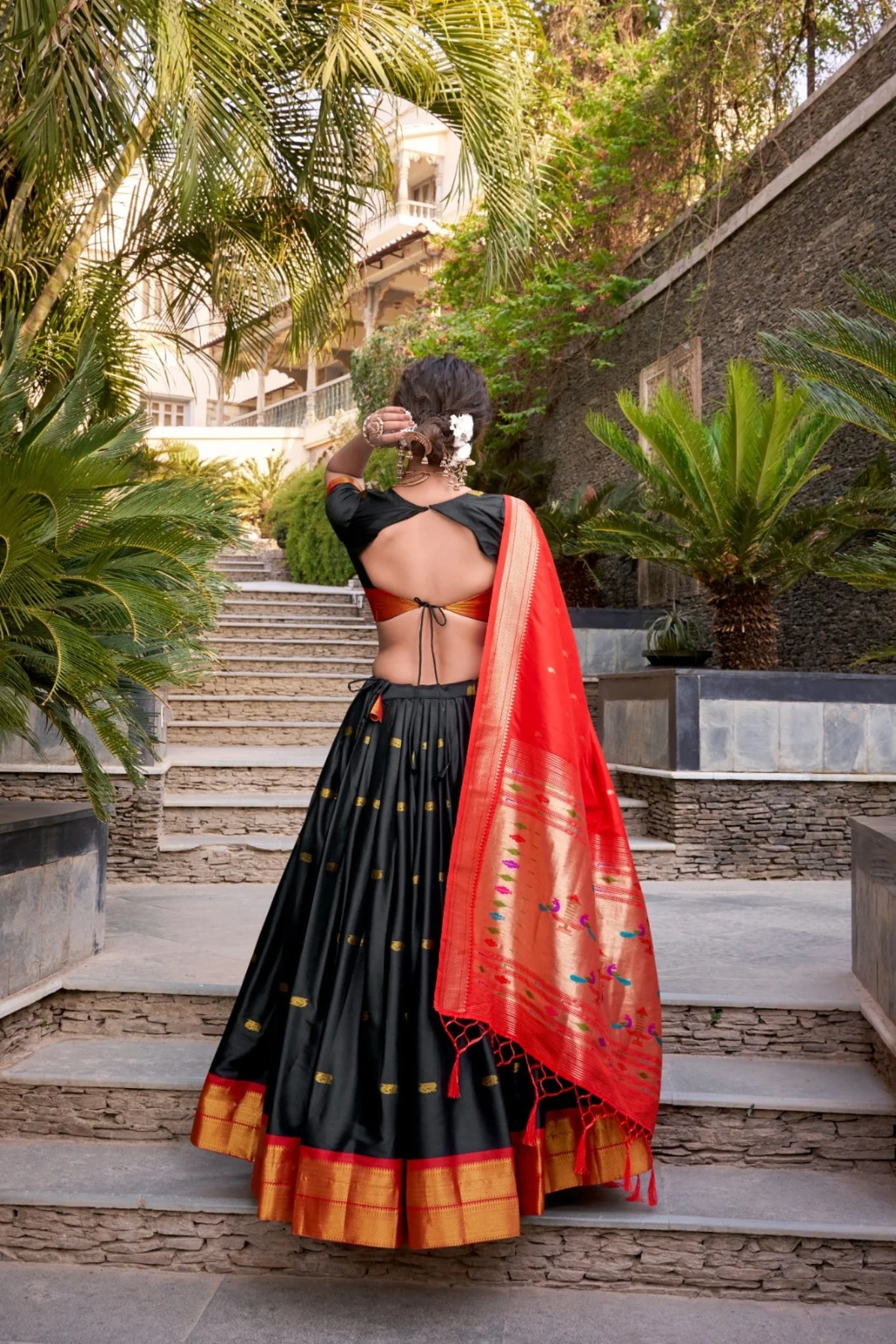 Paithani Jacquard Silk Lehenga Set with Zari Weaving Work - Image 14