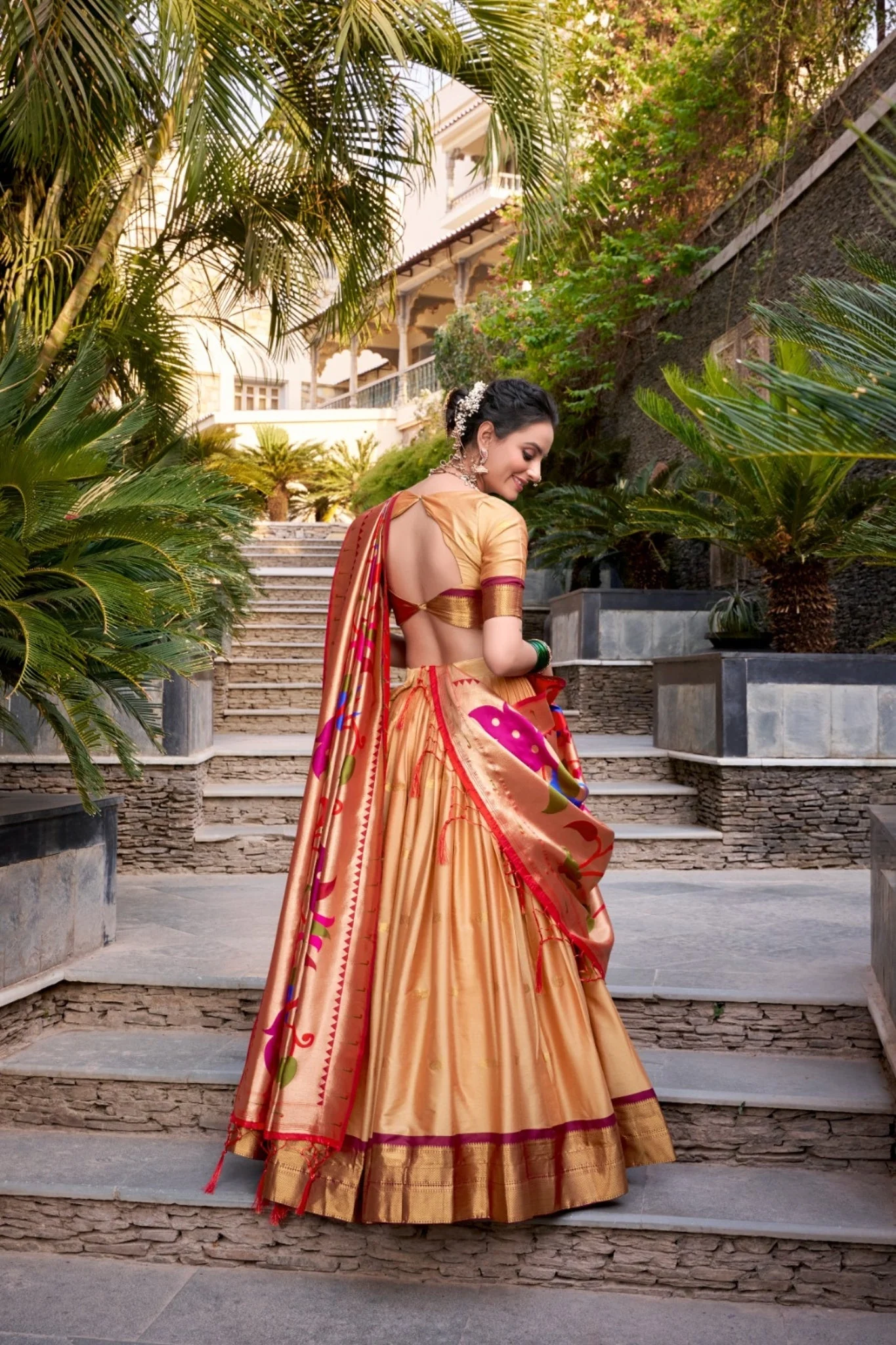 Paithani Jacquard Silk Lehenga Set with Zari Weaving Work - Image 3