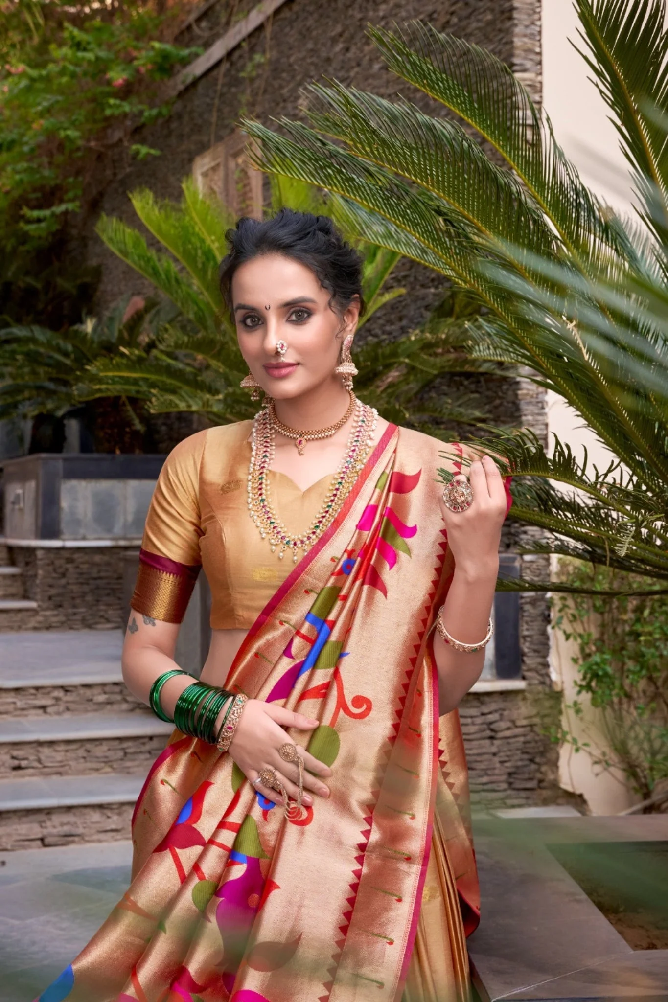 Paithani Jacquard Silk Lehenga Set with Zari Weaving Work - Image 4