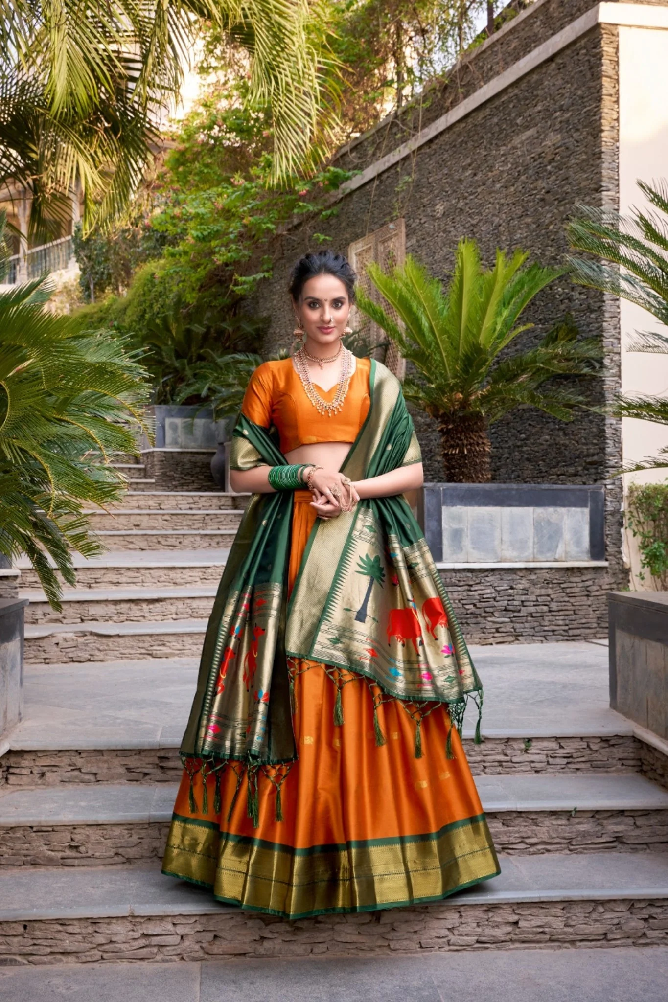 Paithani Jacquard Silk Lehenga Set with Zari Weaving Work - Image 5