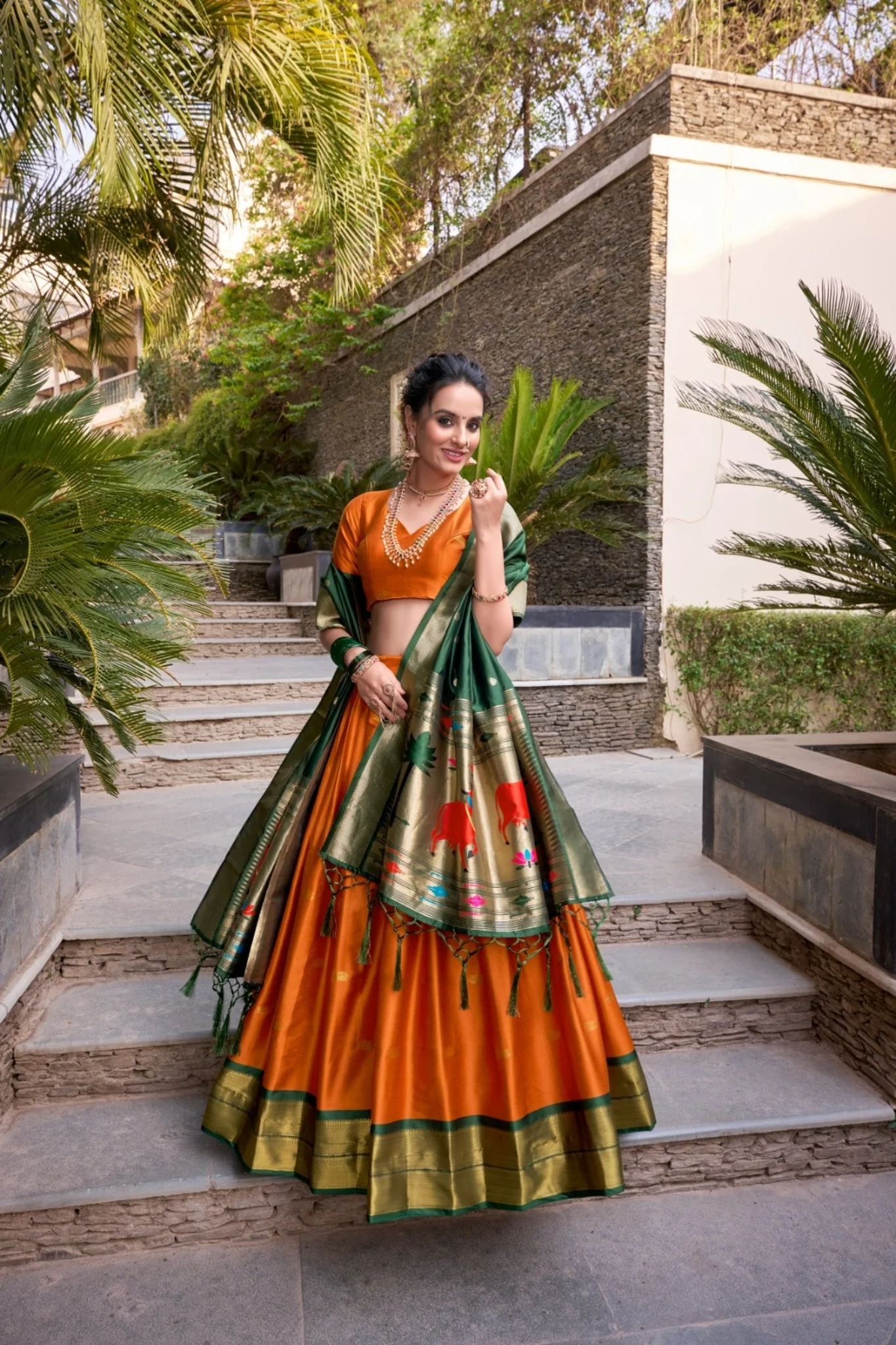 Paithani Jacquard Silk Lehenga Set with Zari Weaving Work - Image 6