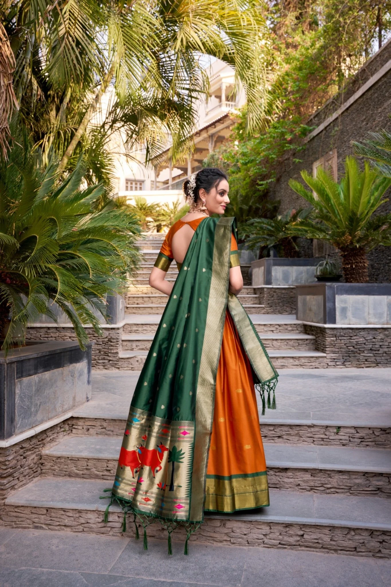 Paithani Jacquard Silk Lehenga Set with Zari Weaving Work - Image 7