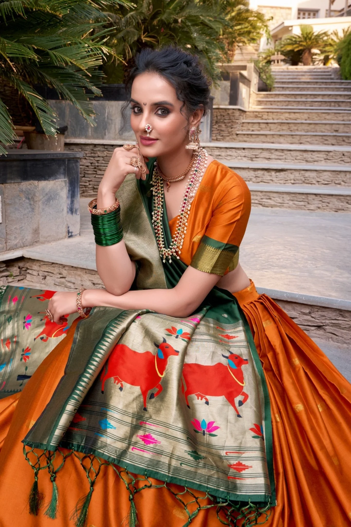 Paithani Jacquard Silk Lehenga Set with Zari Weaving Work - Image 8
