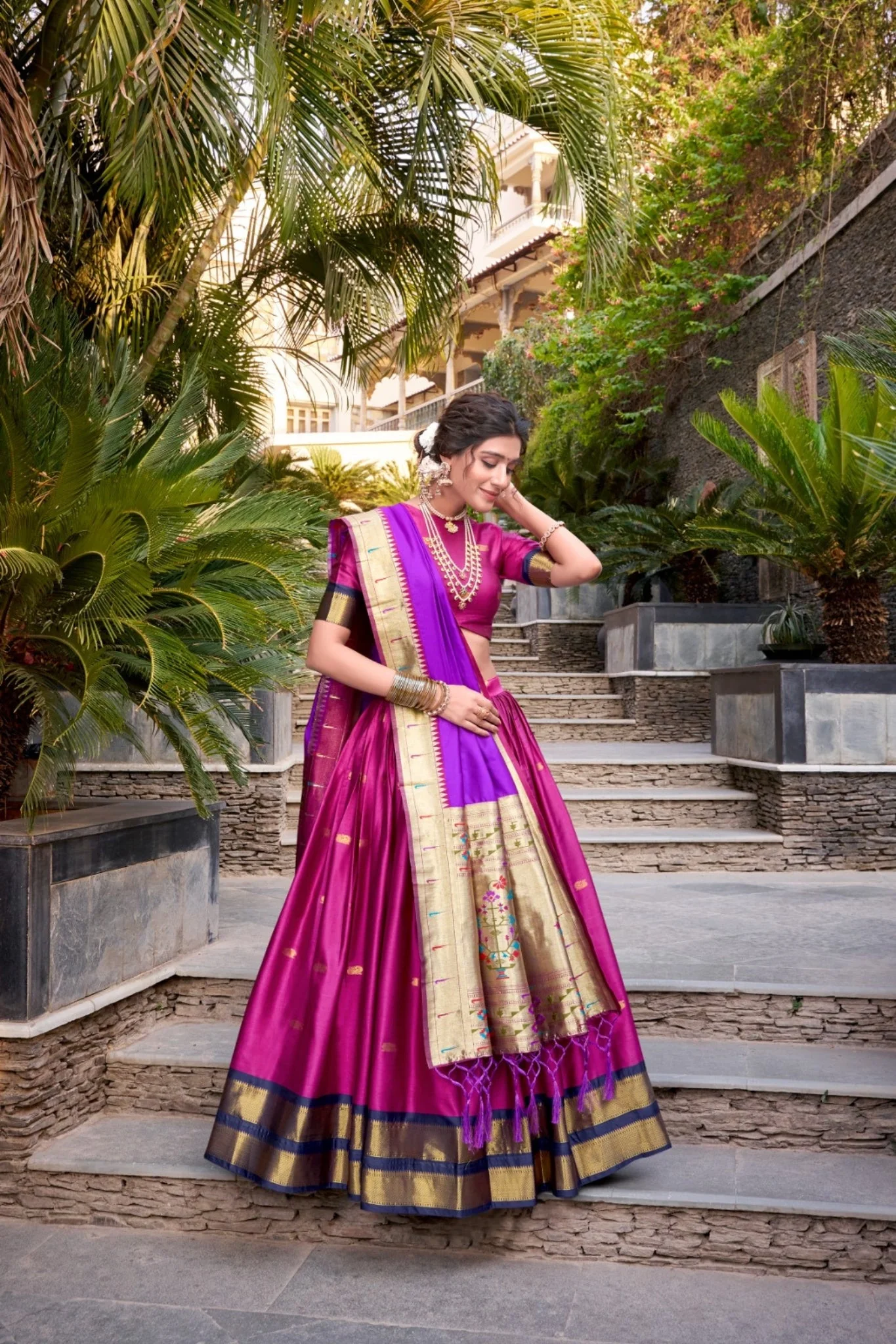 Paithani Jacquard Silk Lehenga Set with Zari Weaving Work - Image 9