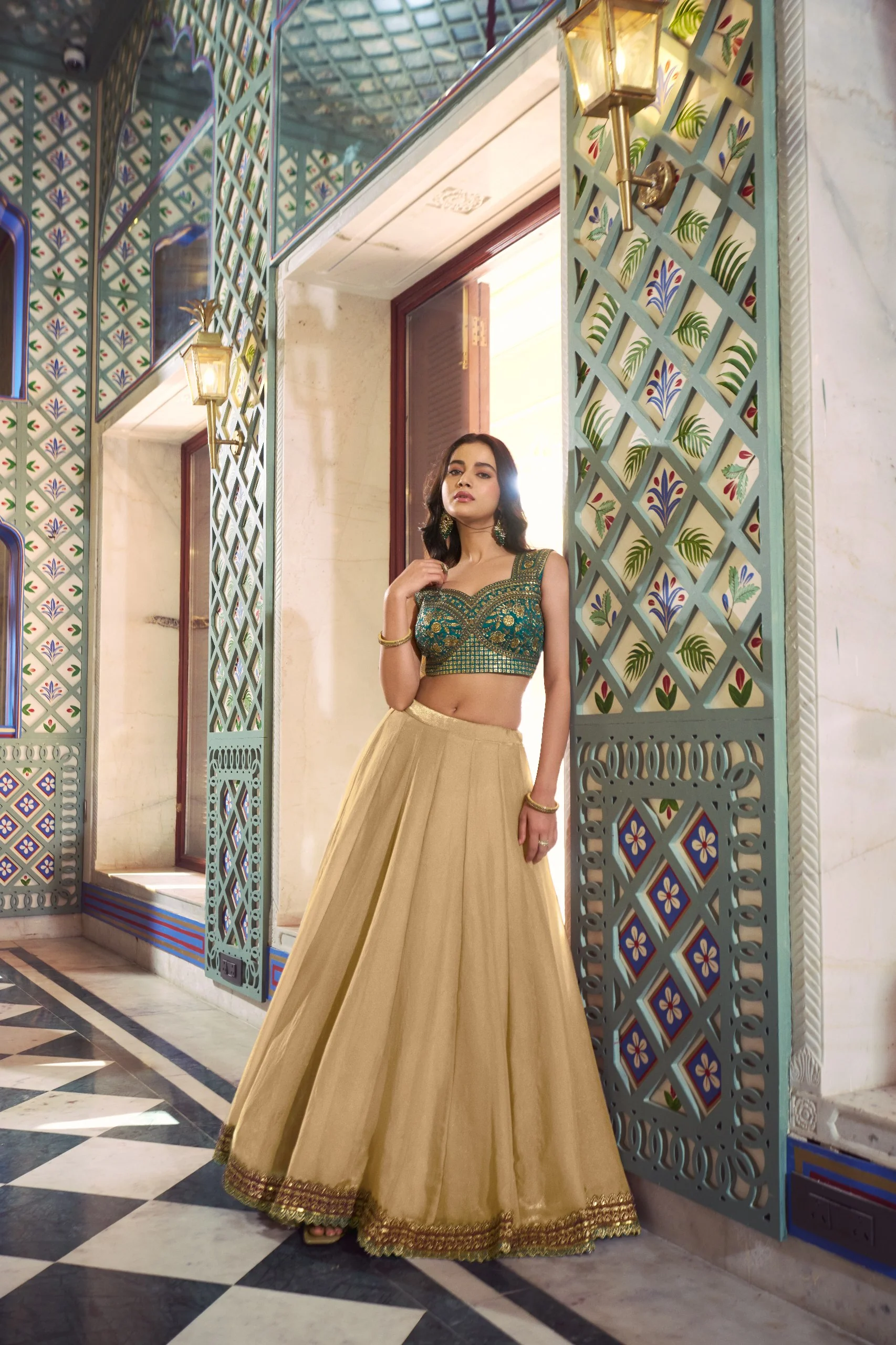 Party Wear Beige Fendi Heavy Flair Lehenga Choli Set for Women - Image 2